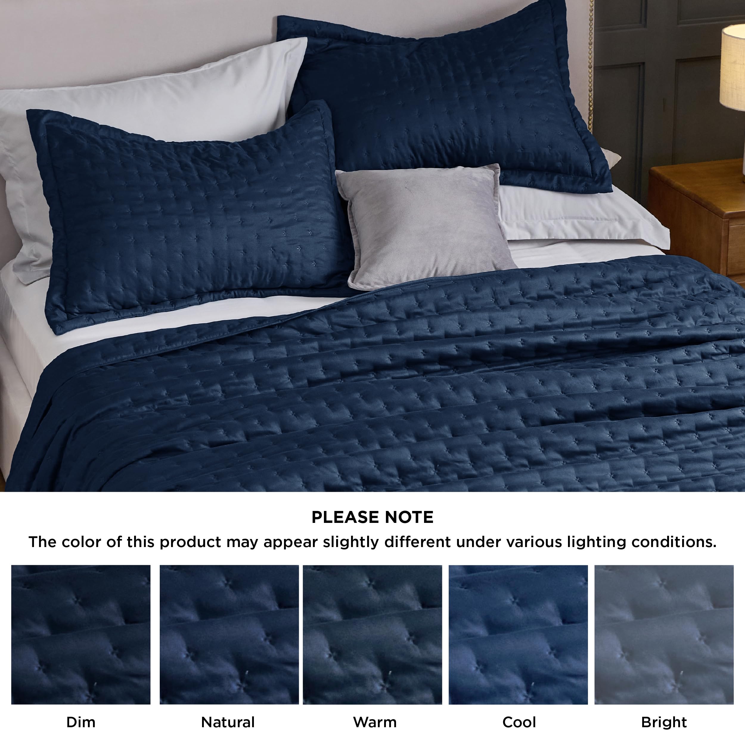 Bedsure navy quilt styled in a modern bedroom for instant ambiance.