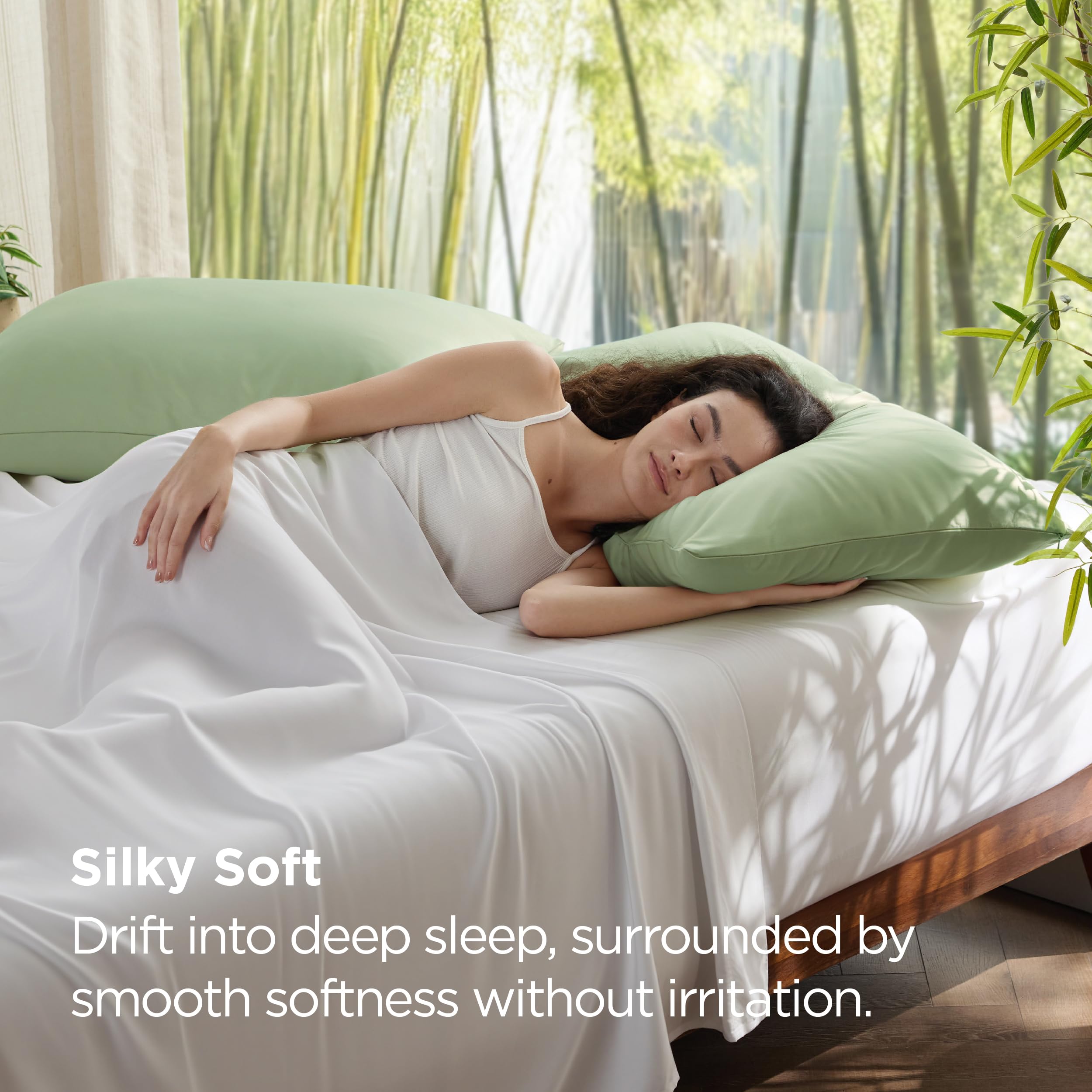Bedsure rayon-derived bamboo pillowcase showing smooth weave and breathable texture.