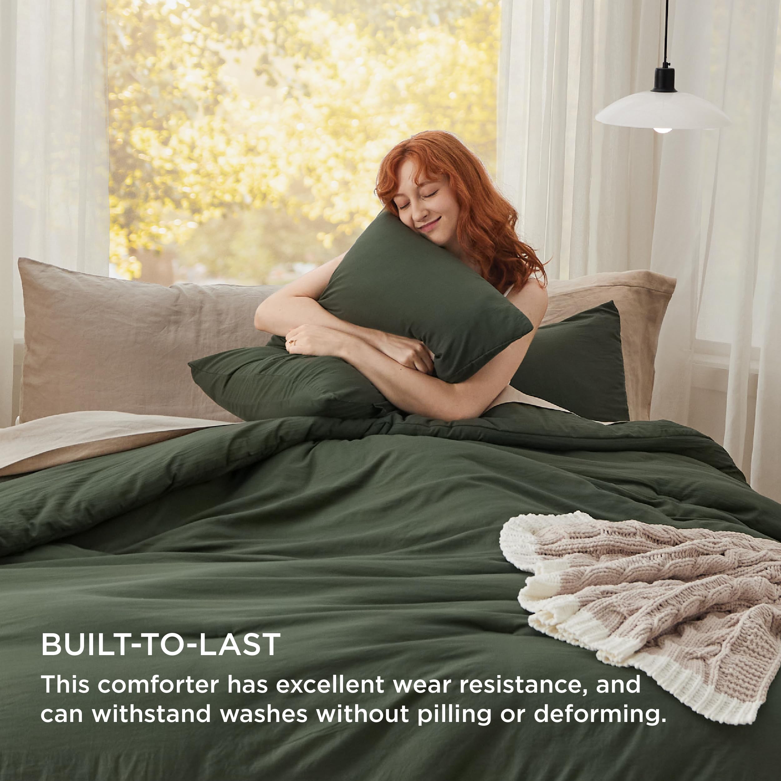 Bedsure reversible design with contrasting reverse color on bed.
