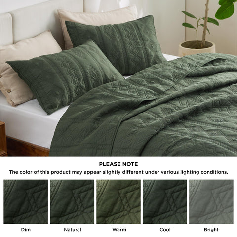 Bedsure reversible olive green quilt offers two styles in one cozy layer