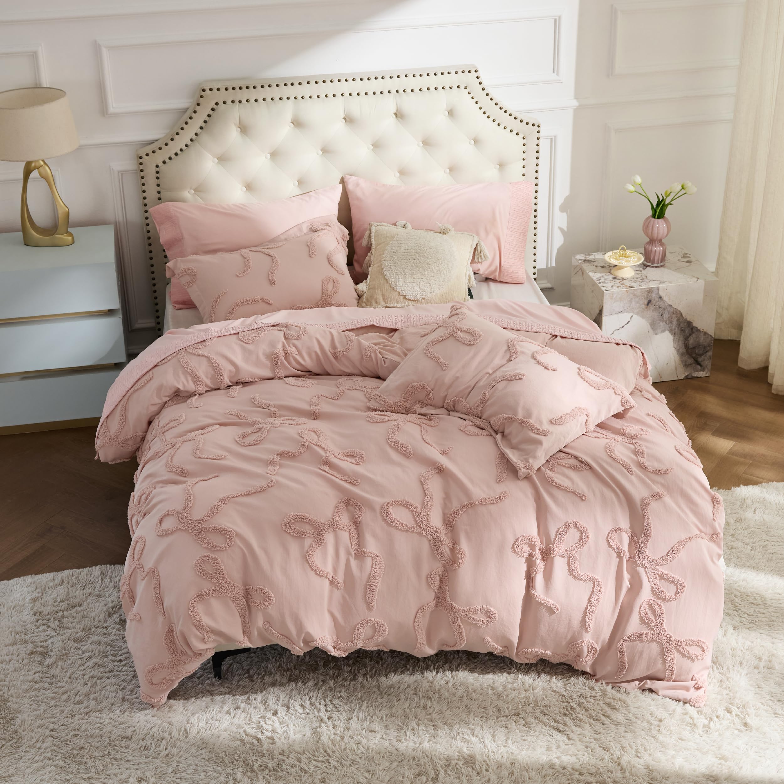 Bedsure rose pink pillow shams 20x26 complement the comforter for a coordinated look