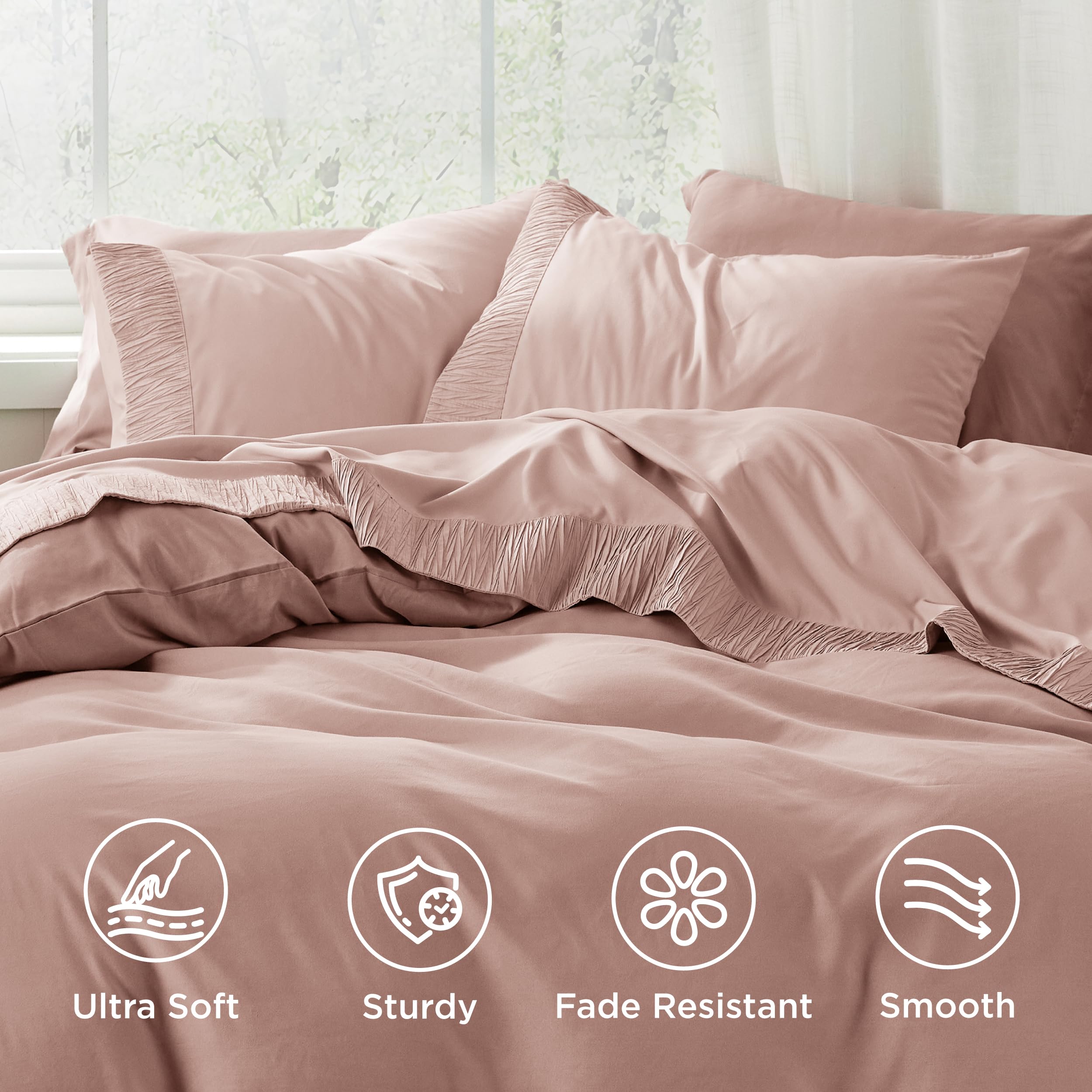 Bedsure ruched-hem pillowcases and flat sheet border for stylish detail