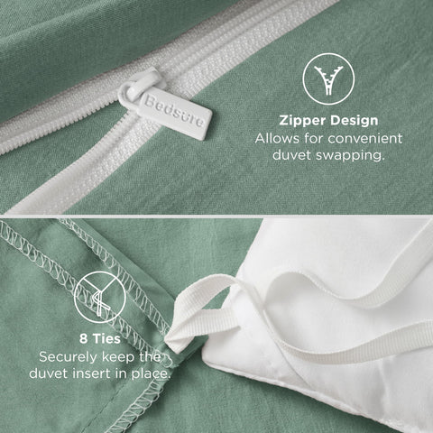 Bedsure sage green bedroom ambience showcasing calming color in a cozy space.