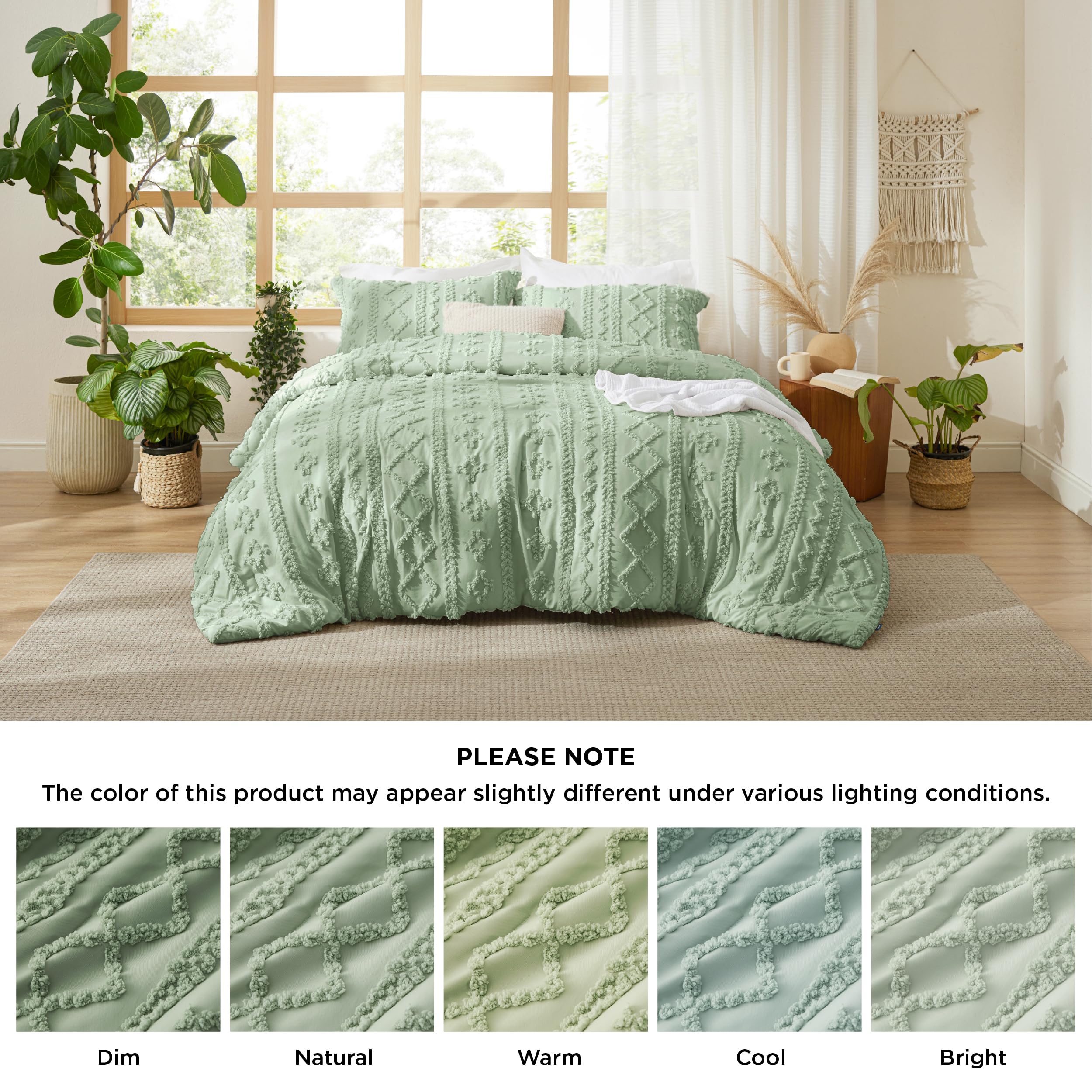 Bedsure sage green boho ambience enhances a relaxing bedroom