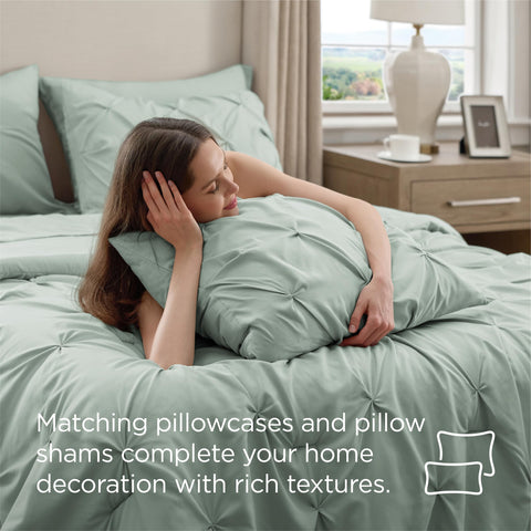 Bedsure flat sheet in sage green completes the coordinated bed look