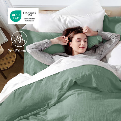Bedsure sage green duvet cover queen with two pillow shams for a coordinated look.