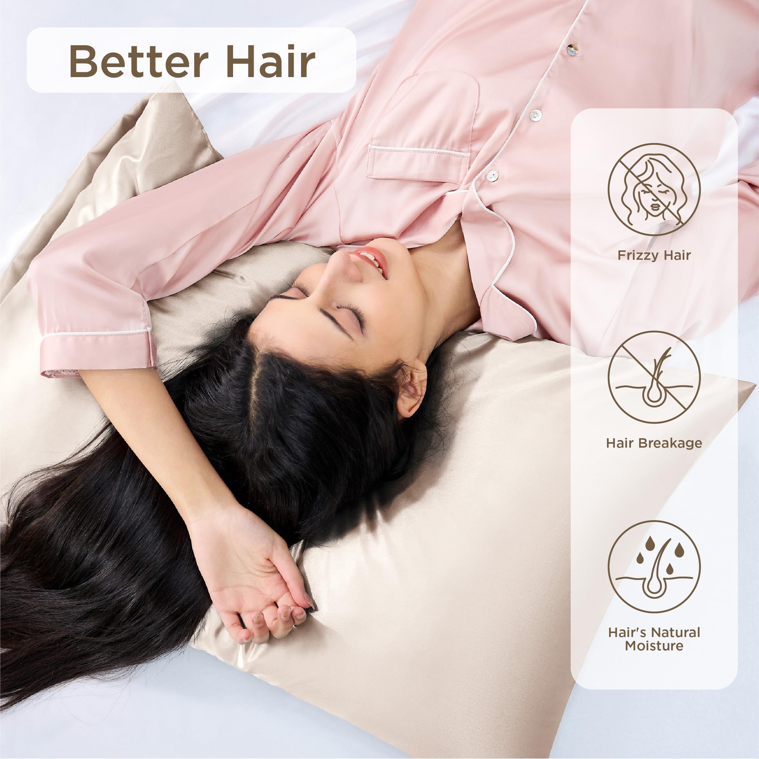 Bedsure satin pillowcase reduces friction for frizz control on curly hair