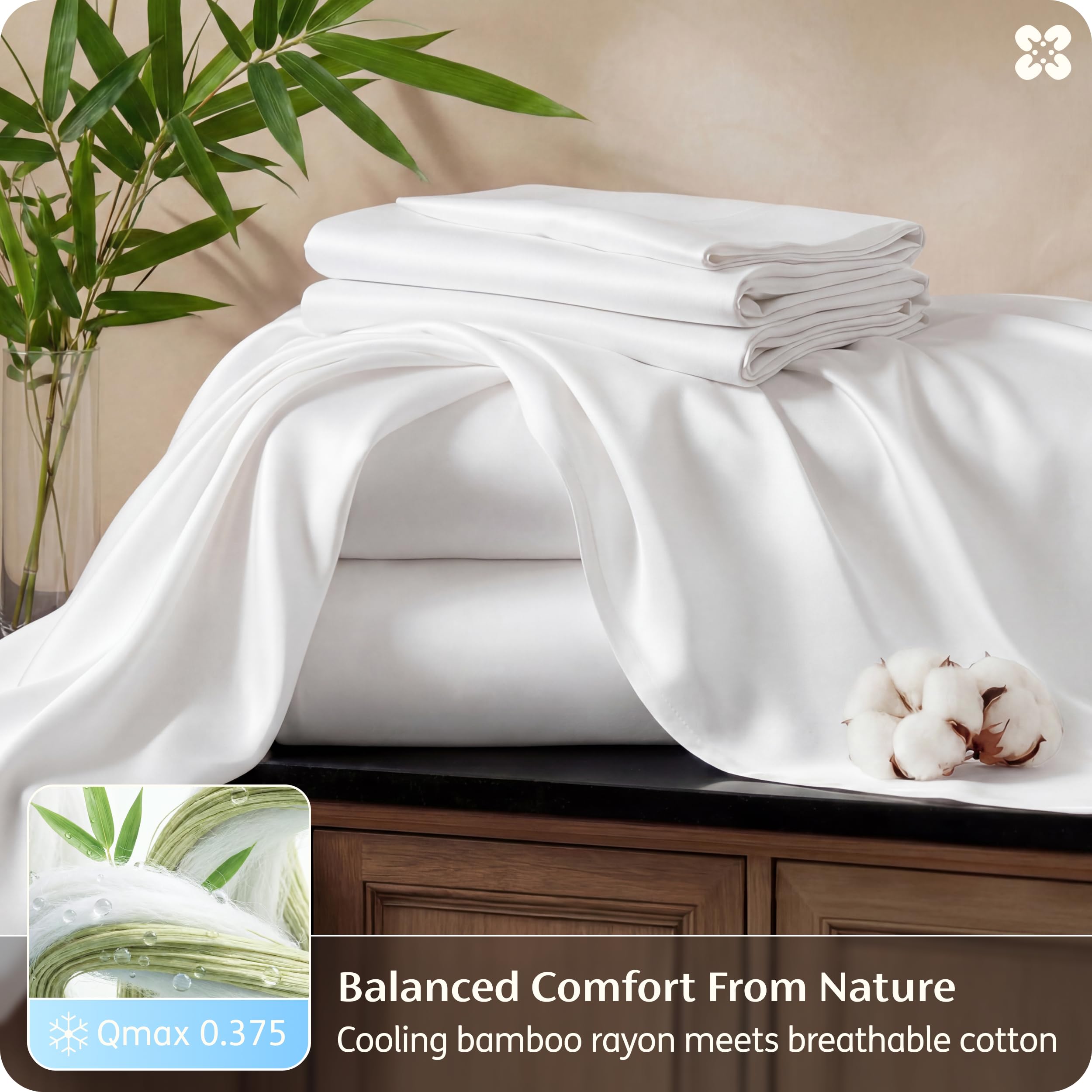 Bedsure serene blend sateen weave close-up highlights soft breathable fabric.