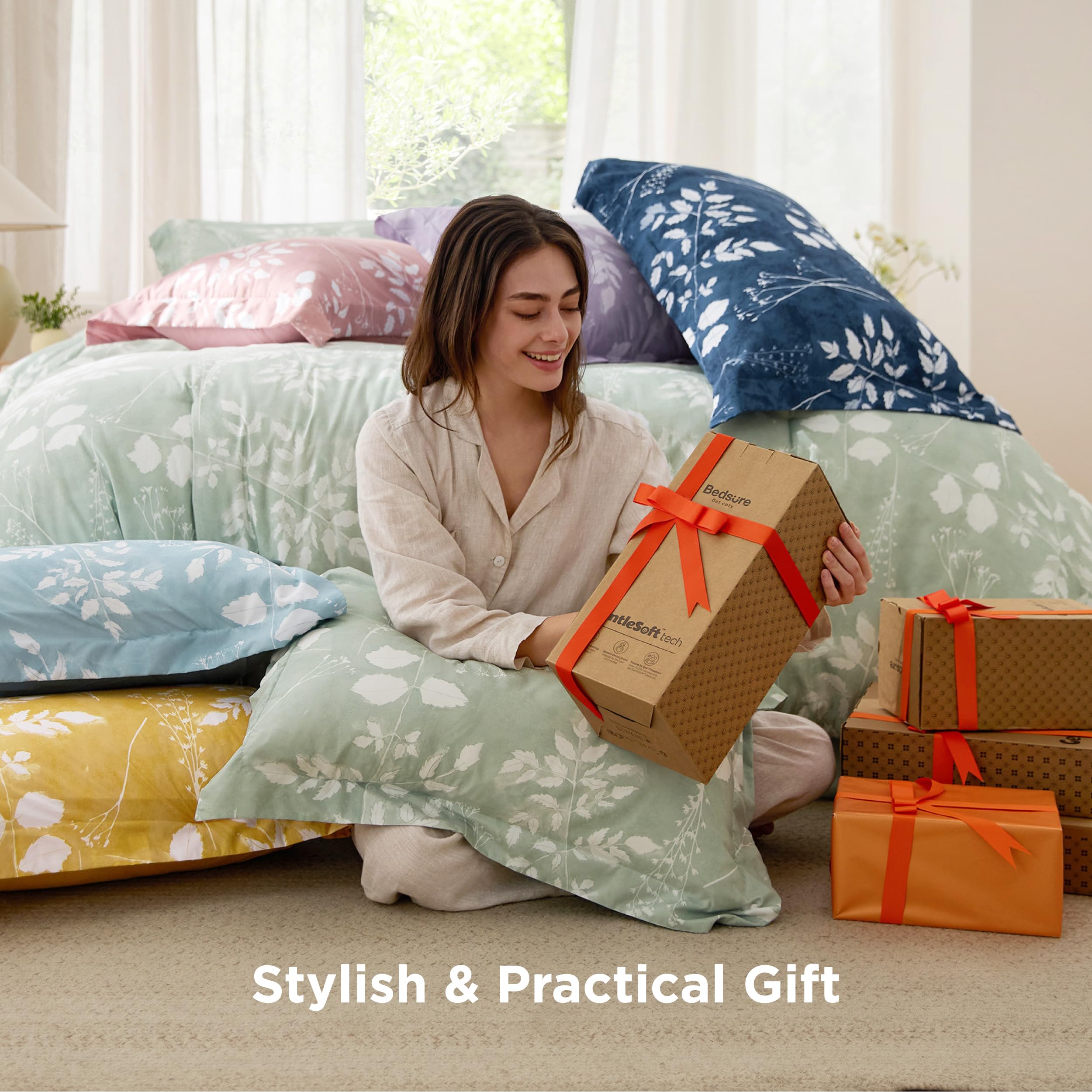Bedsure floral sage green shams add coordinated bedding look