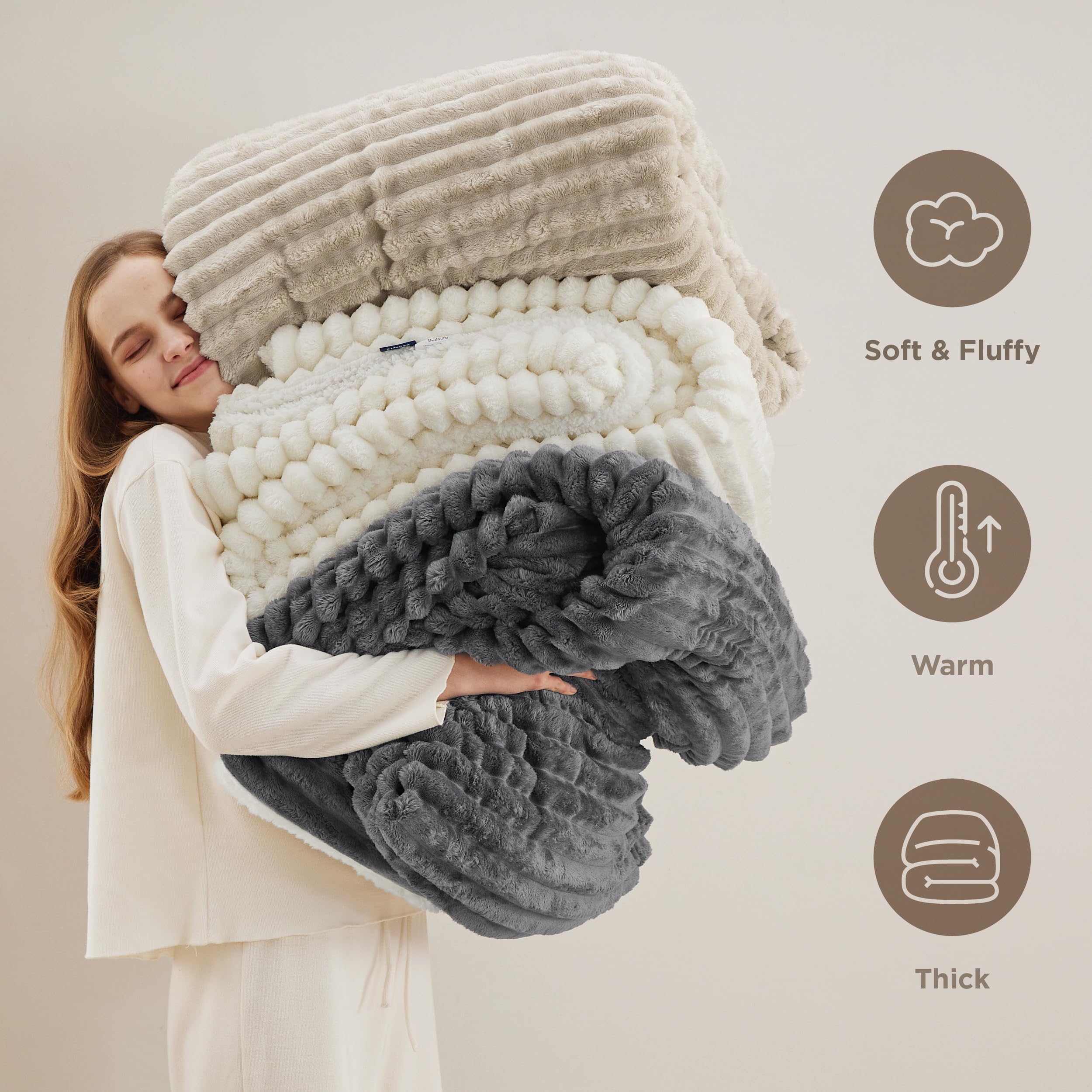 Bedsure Sherpa Blanket queen warm reversible design offers dual comfort.