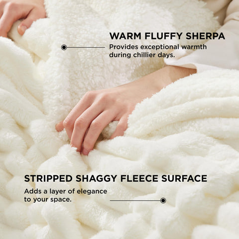 Bedsure sherpa throw blanket features plush fleece texture for ultra-soft comfort.