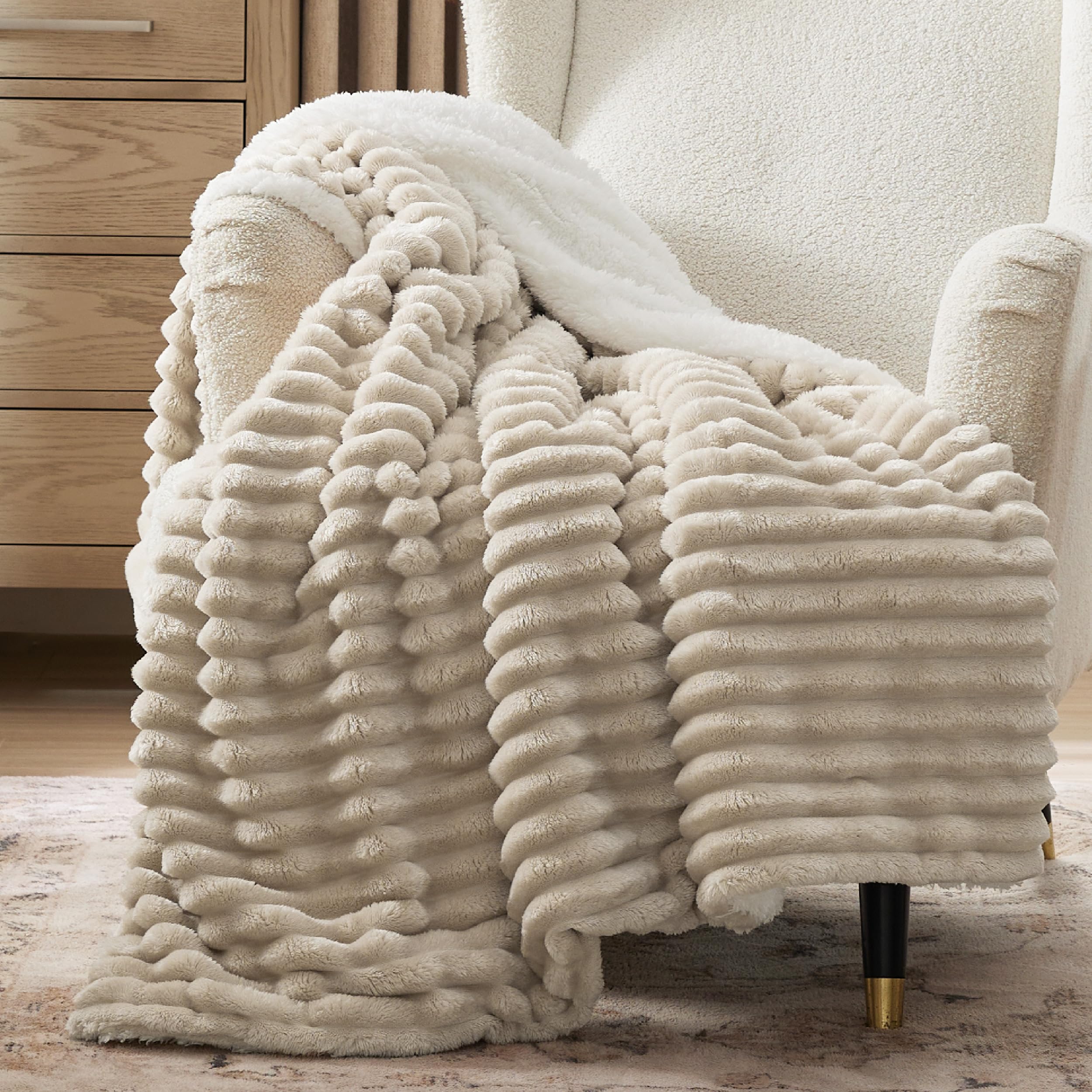 Bedsure Sherpa Throw Blanket soft texture for cozy couch lounging