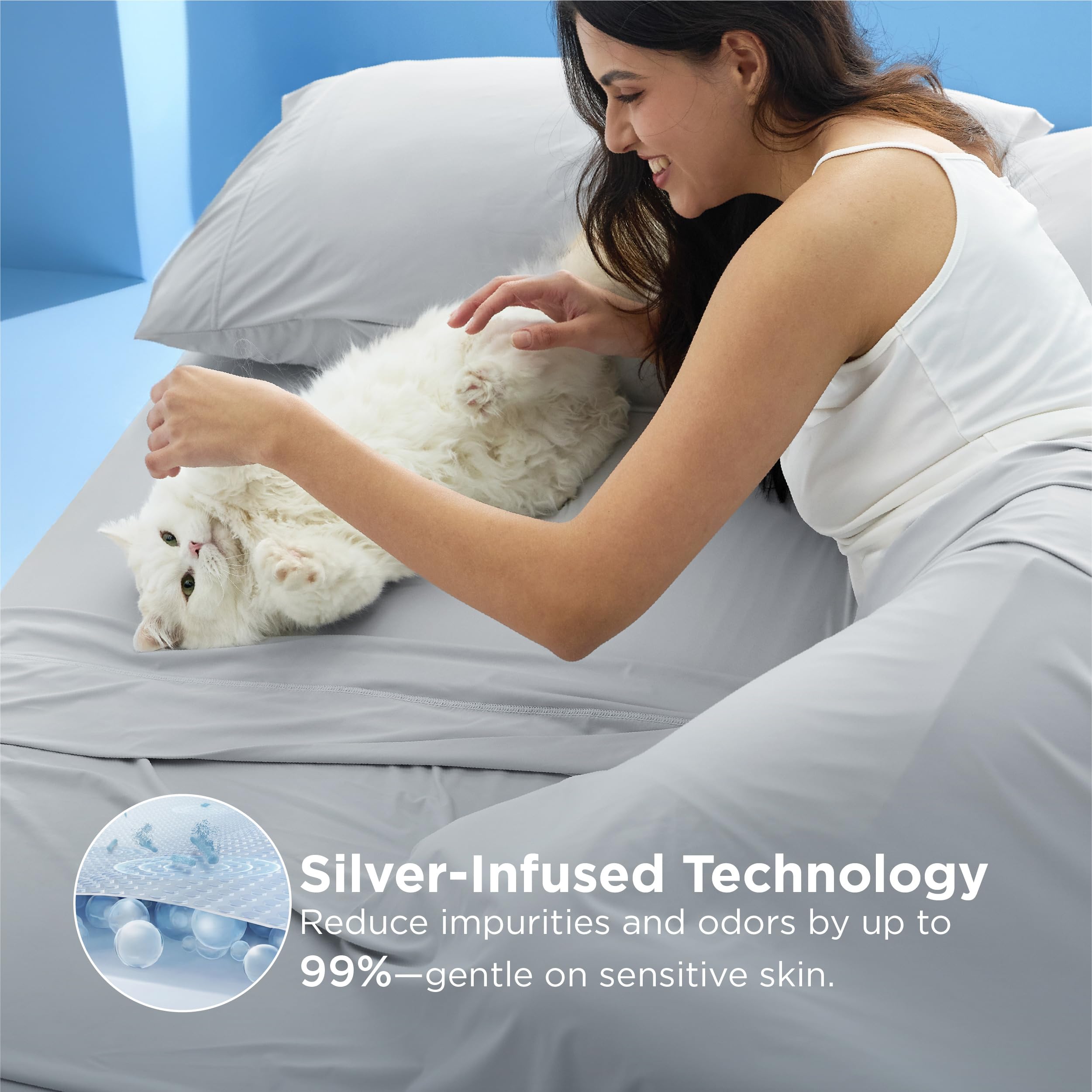 Bedsure Silver Infused Sheets close-up fabric texture shows breathable, silky feel.