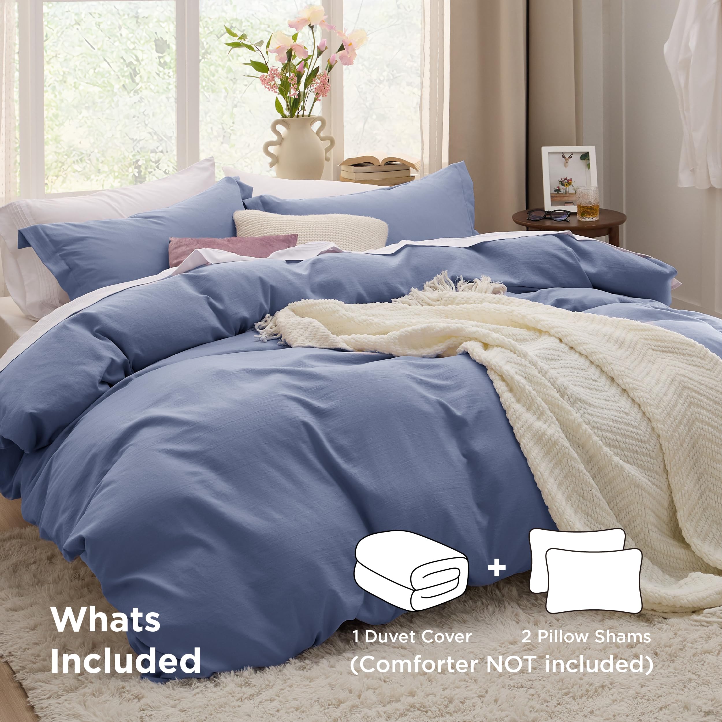 Bedsure slate blue pillow shams pair enhances coordinated bedroom decor