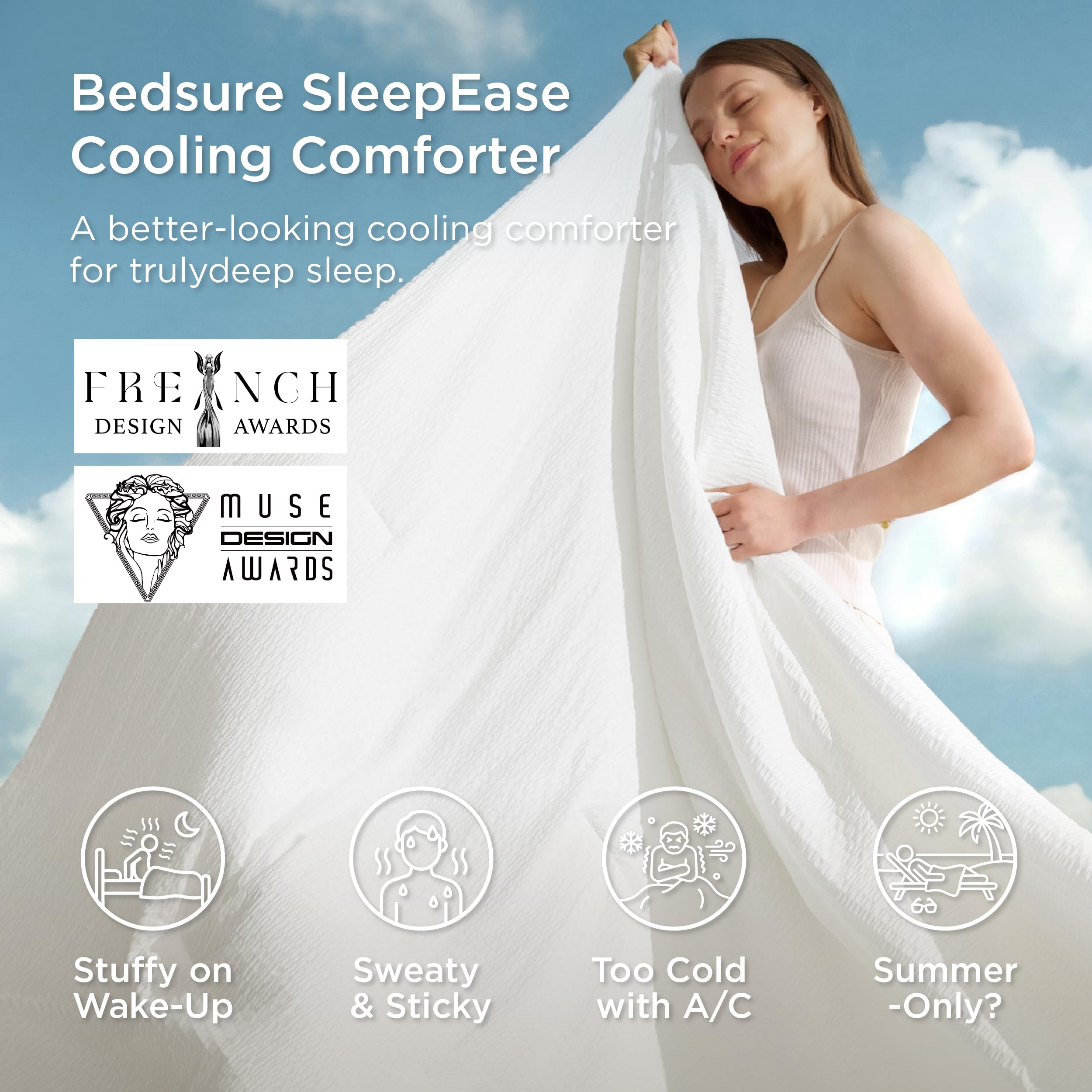 Bedsure SleepEase fabric close-up showing cool touch and moisture-wicking
