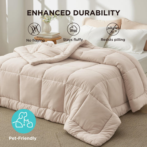 Bedsure soft-beige fabric texture showing plush comfort.
