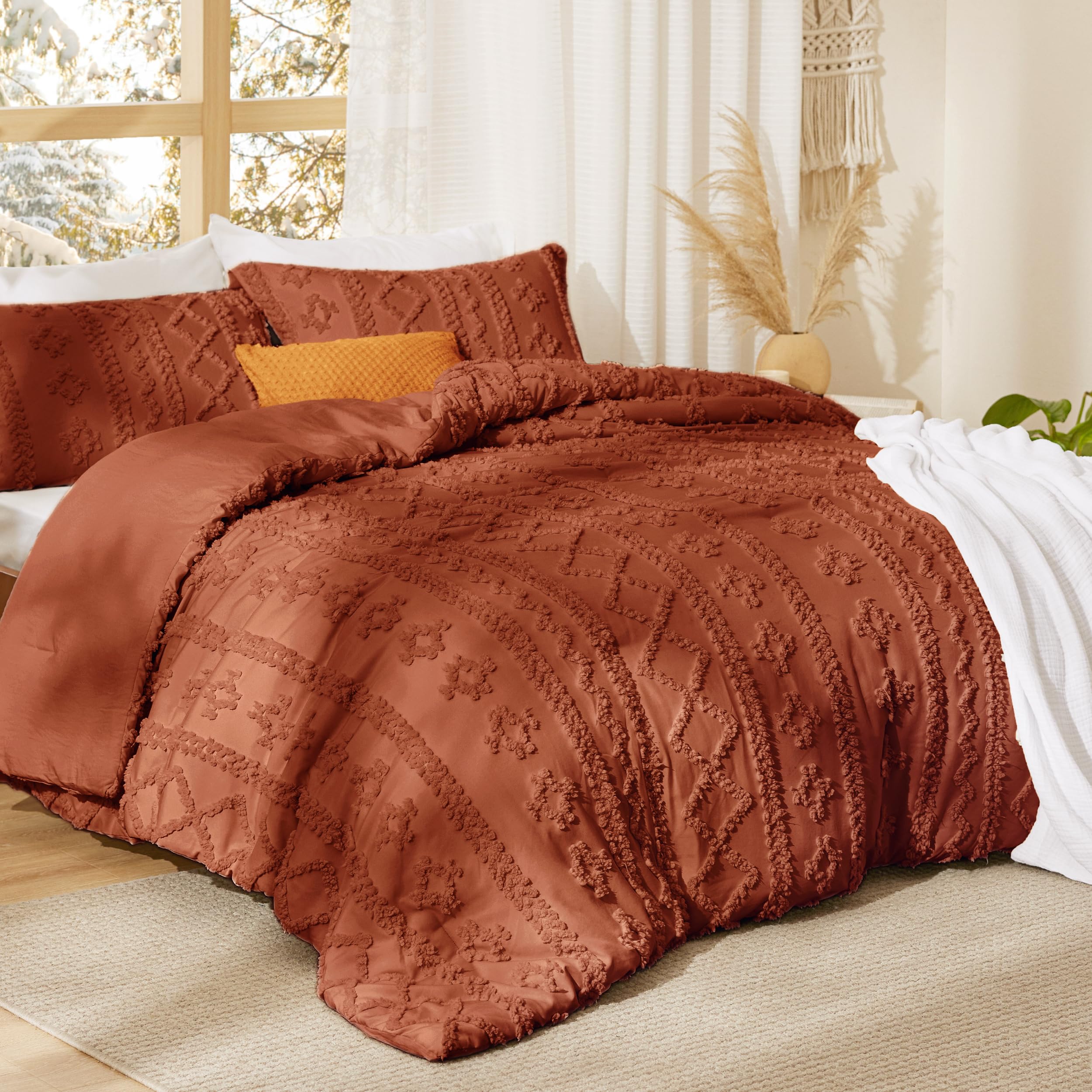 Bedsure soft jacquard comforter in queen size enhances comfort with a smooth, breathable surface.