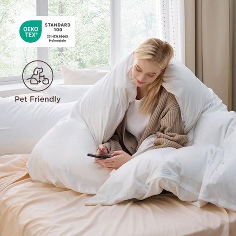 Bedsure soft microfiber texture highlights comfortable, whisper-quiet nights
