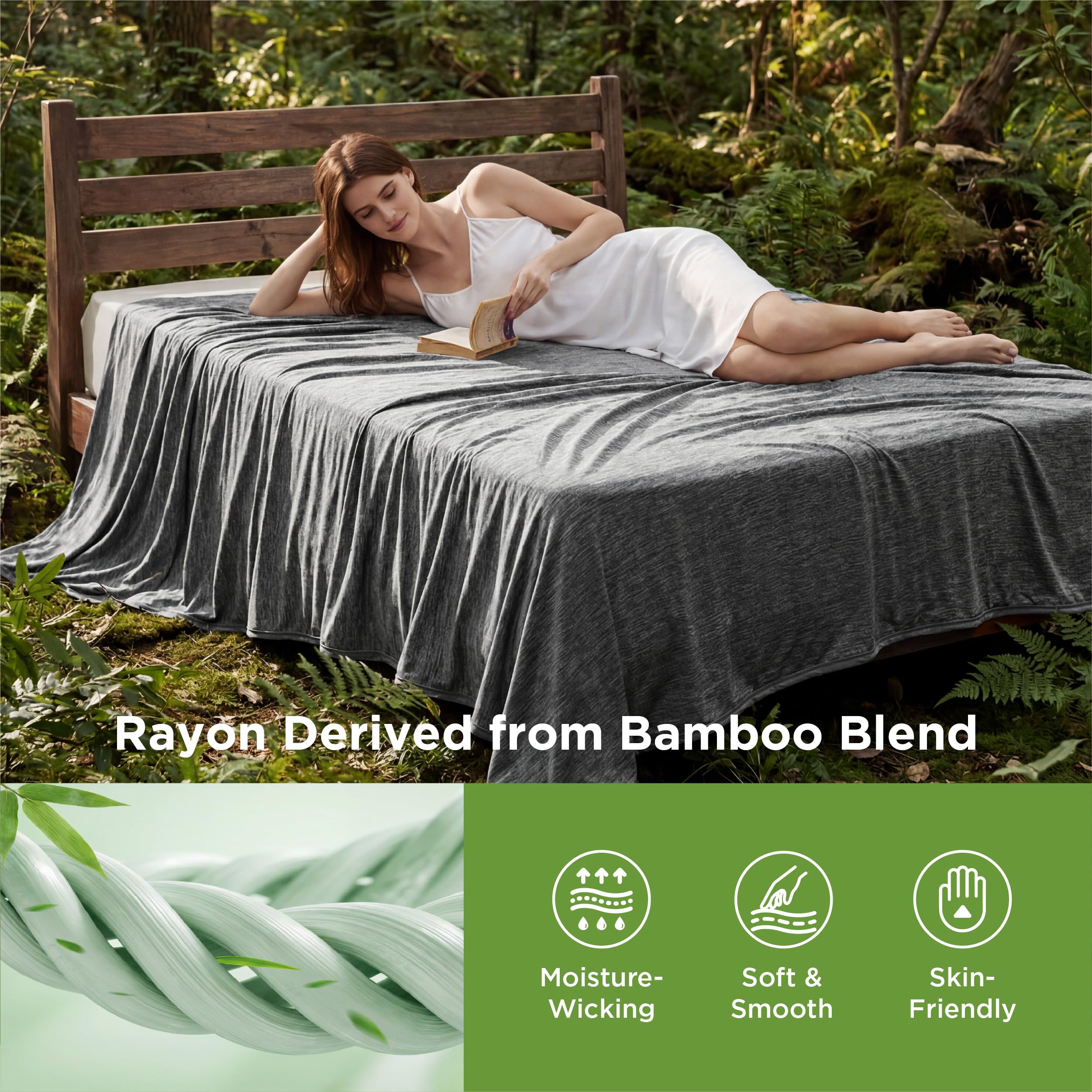Bedsure blanket reversible side shows cooling fabric with bamboo-rayon blend.