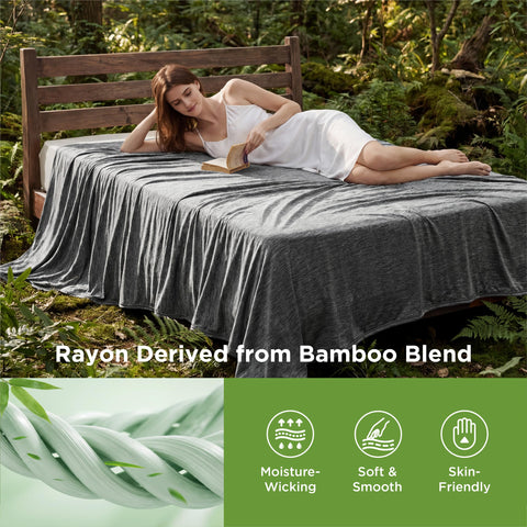 Bedsure blanket reversible side shows cooling fabric with bamboo-rayon blend.