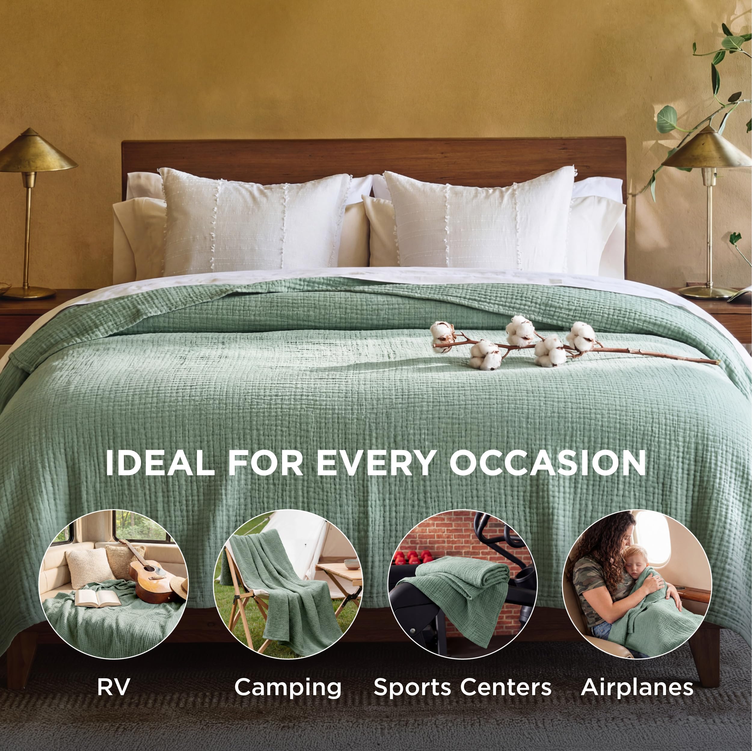 Bedsure summer gauze blanket lightweight for easy, airy evenings.