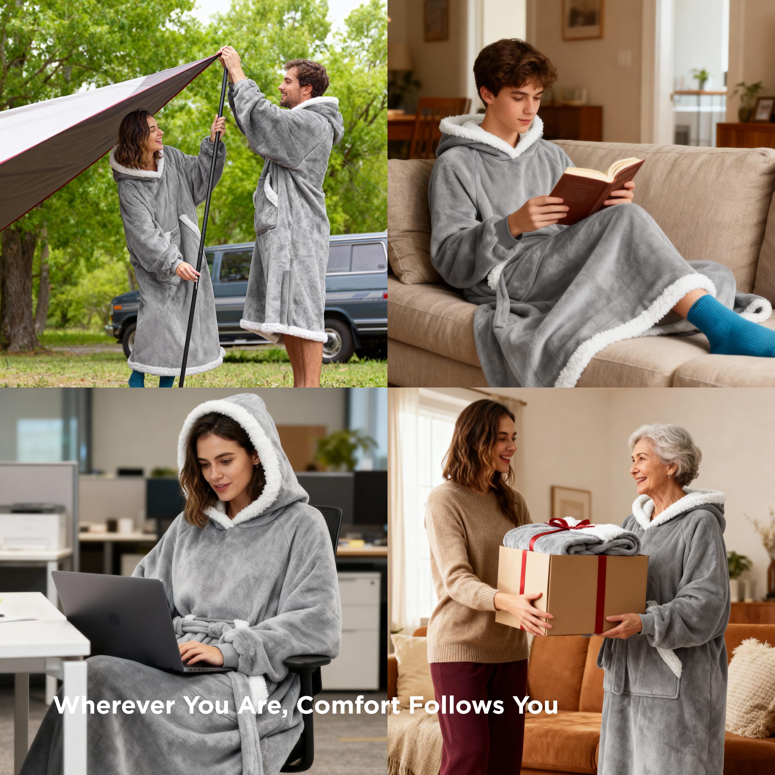 Bedsure three-size oversized wearable blanket hoodie for comfortable fit