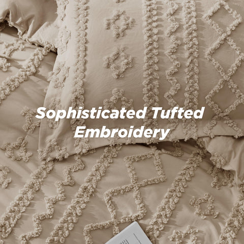 Bedsure tufted boho comforter set queen khaki pillow shams included for coordinated look