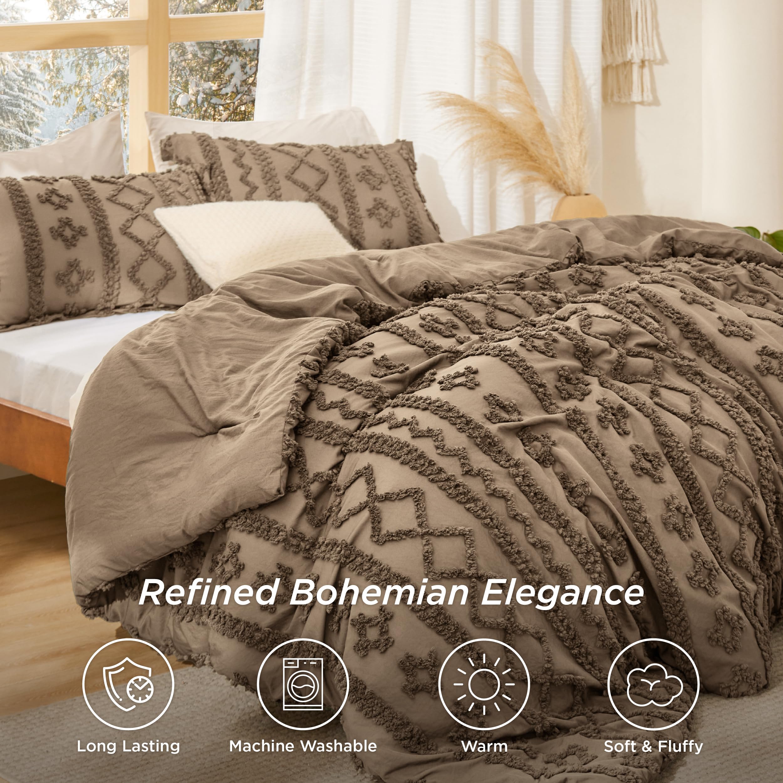 Bedsure boho comforter on a bed demonstrates chic bedroom styling.