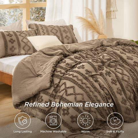 Bedsure boho comforter on a bed demonstrates chic bedroom styling.