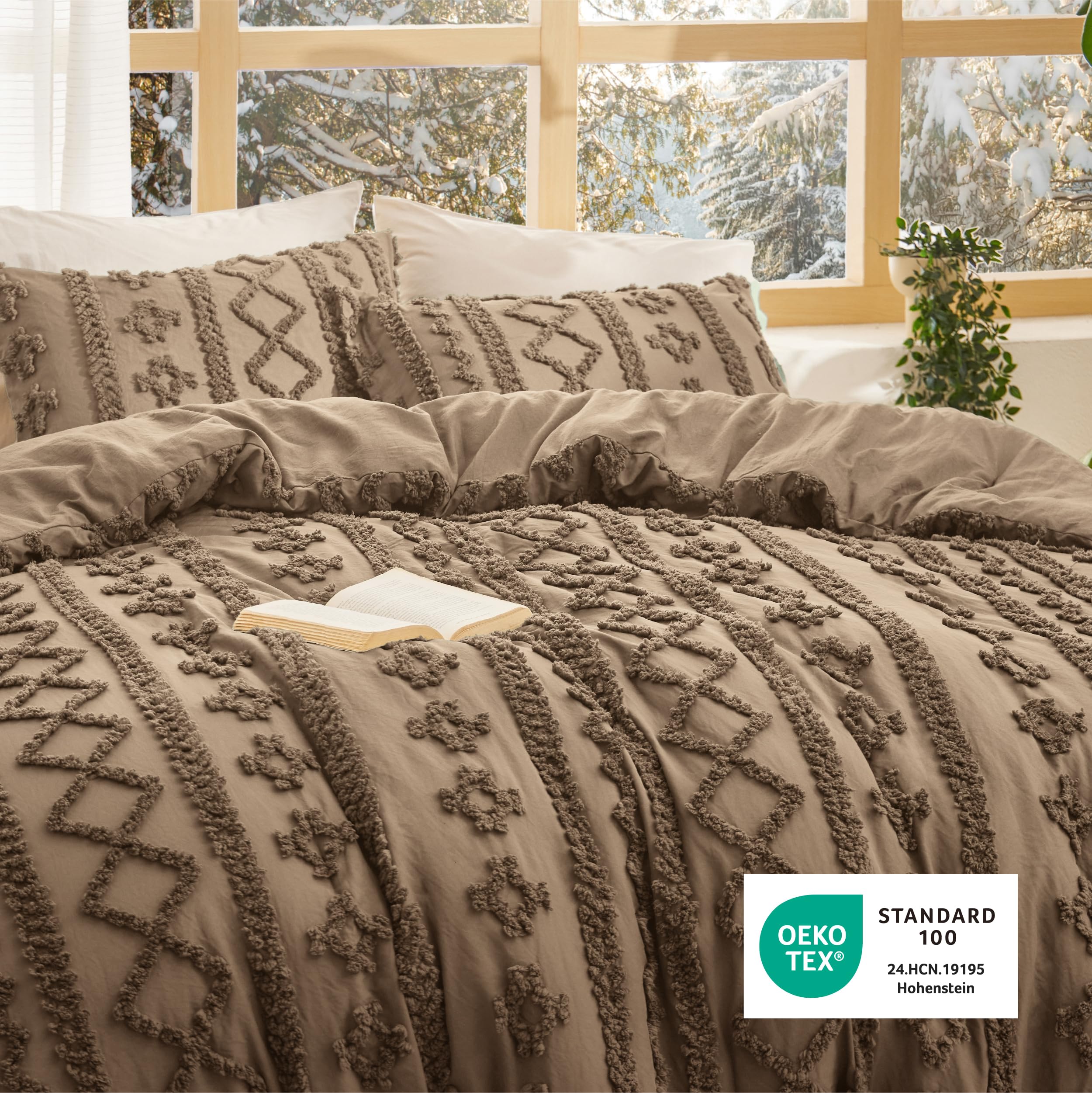 Bedsure lifestyle shot featuring the boho comforter set in a calm room.