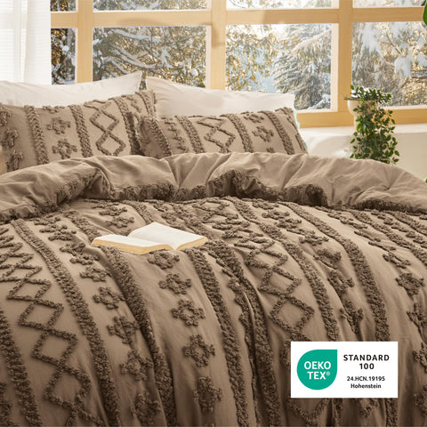 Bedsure lifestyle shot featuring the boho comforter set in a calm room.