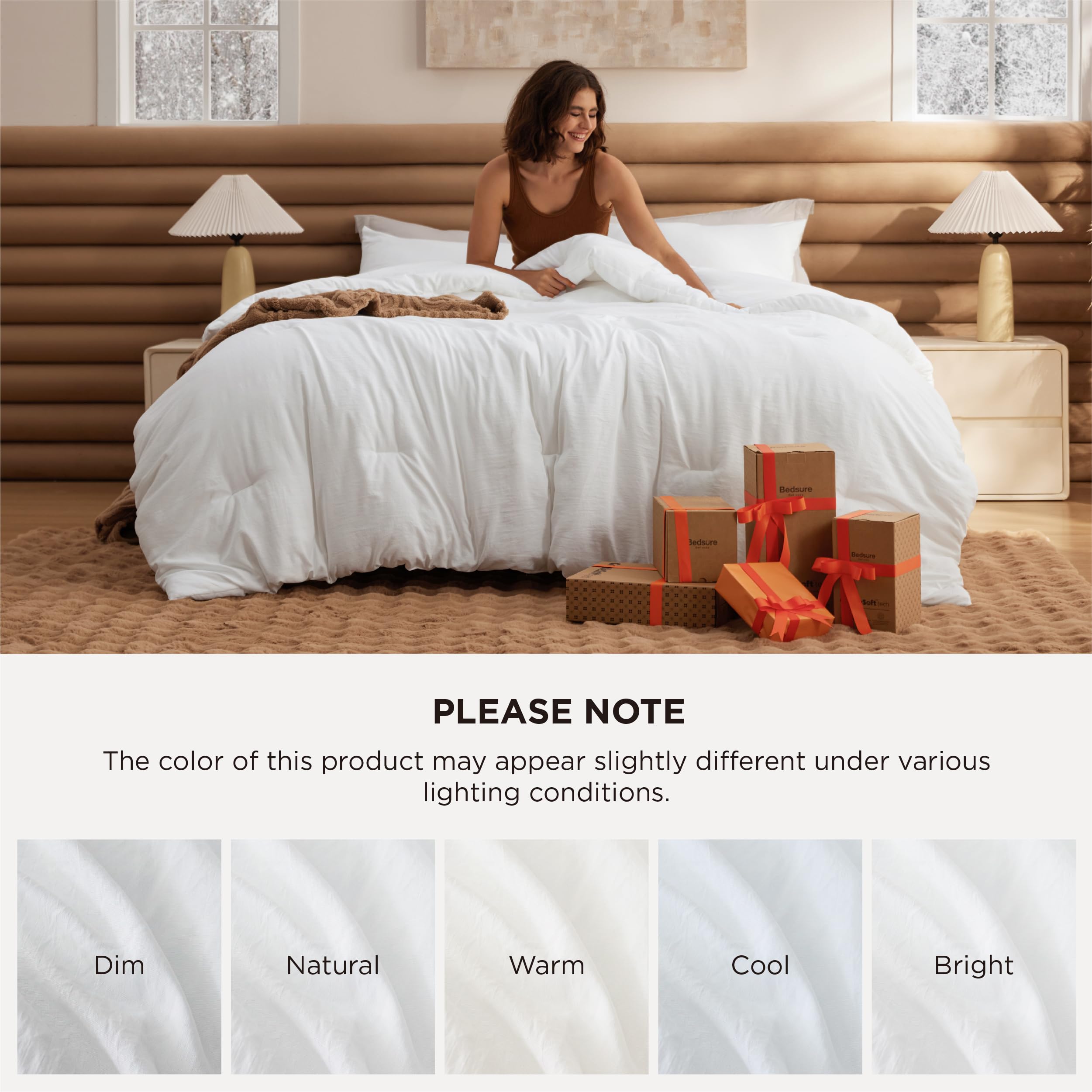 Machine-washable Bedsure comforter demonstrated for easy care