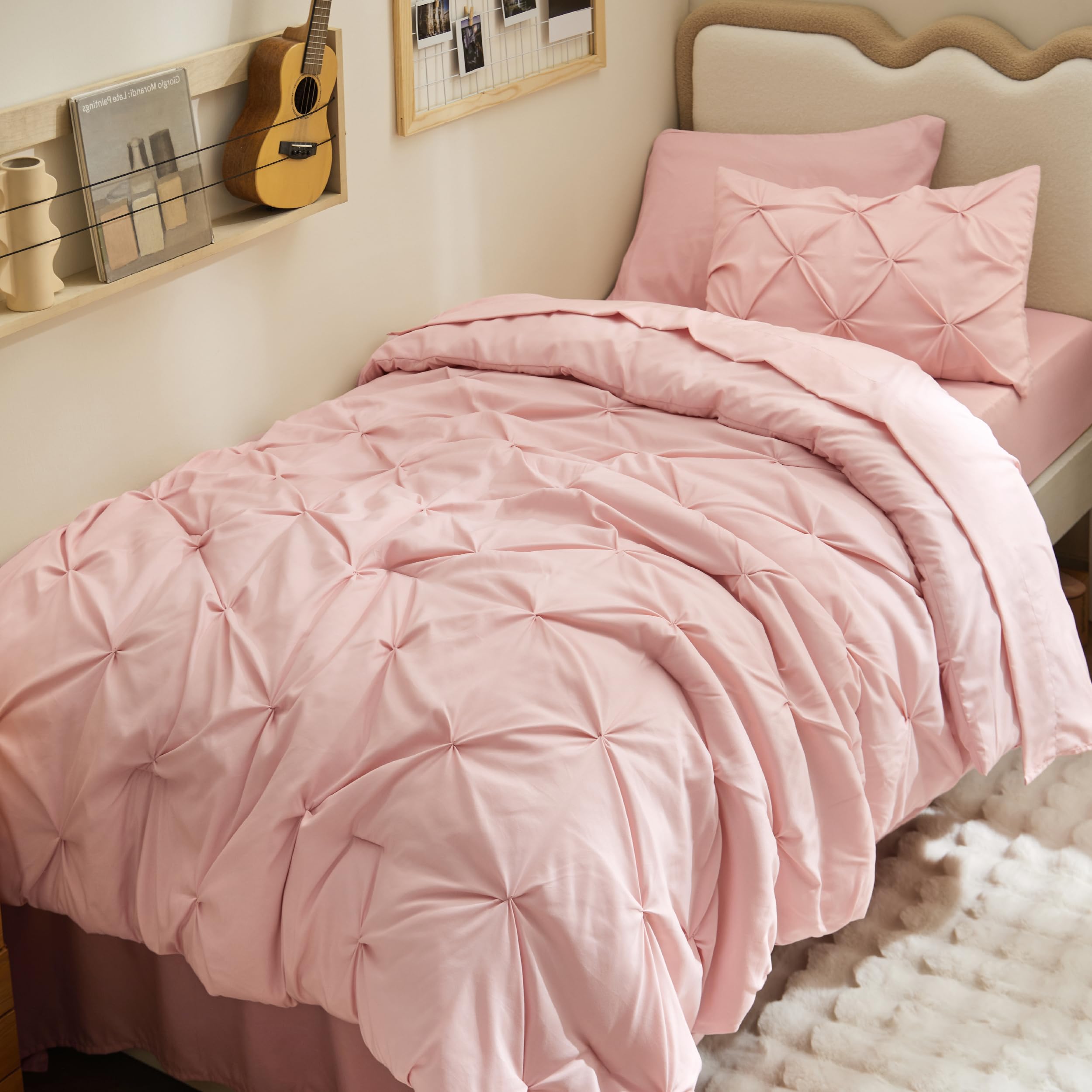 Bedsure twin xl comforter set with pinch-pleat detail adds refined dorm decor