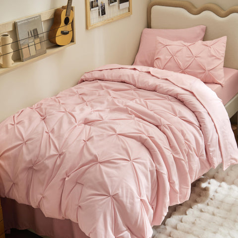 Bedsure twin xl comforter set with pinch-pleat detail adds refined dorm decor