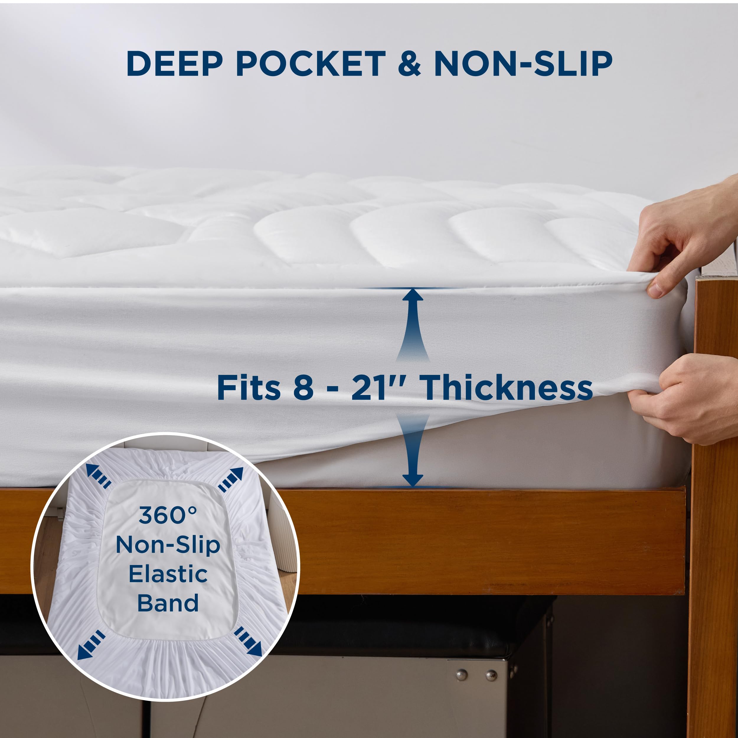 Bedsure Twin XL elastic edge keeps the topper in place on dorm beds.