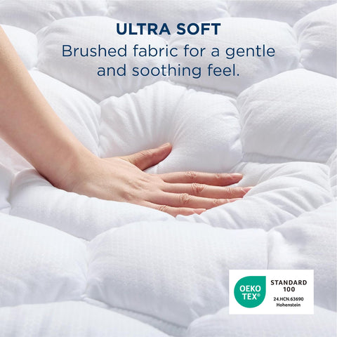 Bedsure Twin XL mattress pad side view highlighting the secure deep-pocket fit.