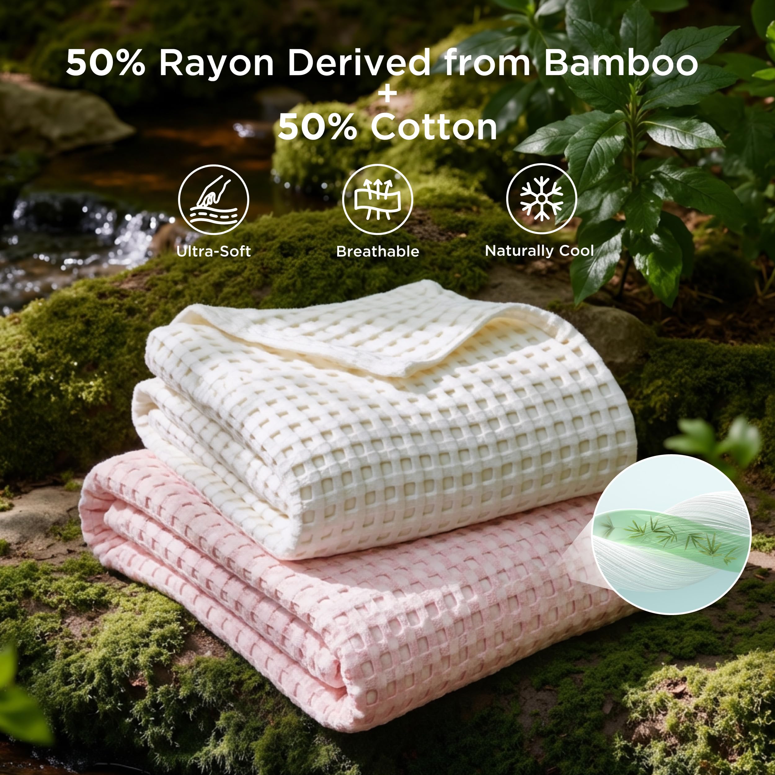 Bedsure waffle texture blanket close-up highlighting three-dimensional weave and premium softness.