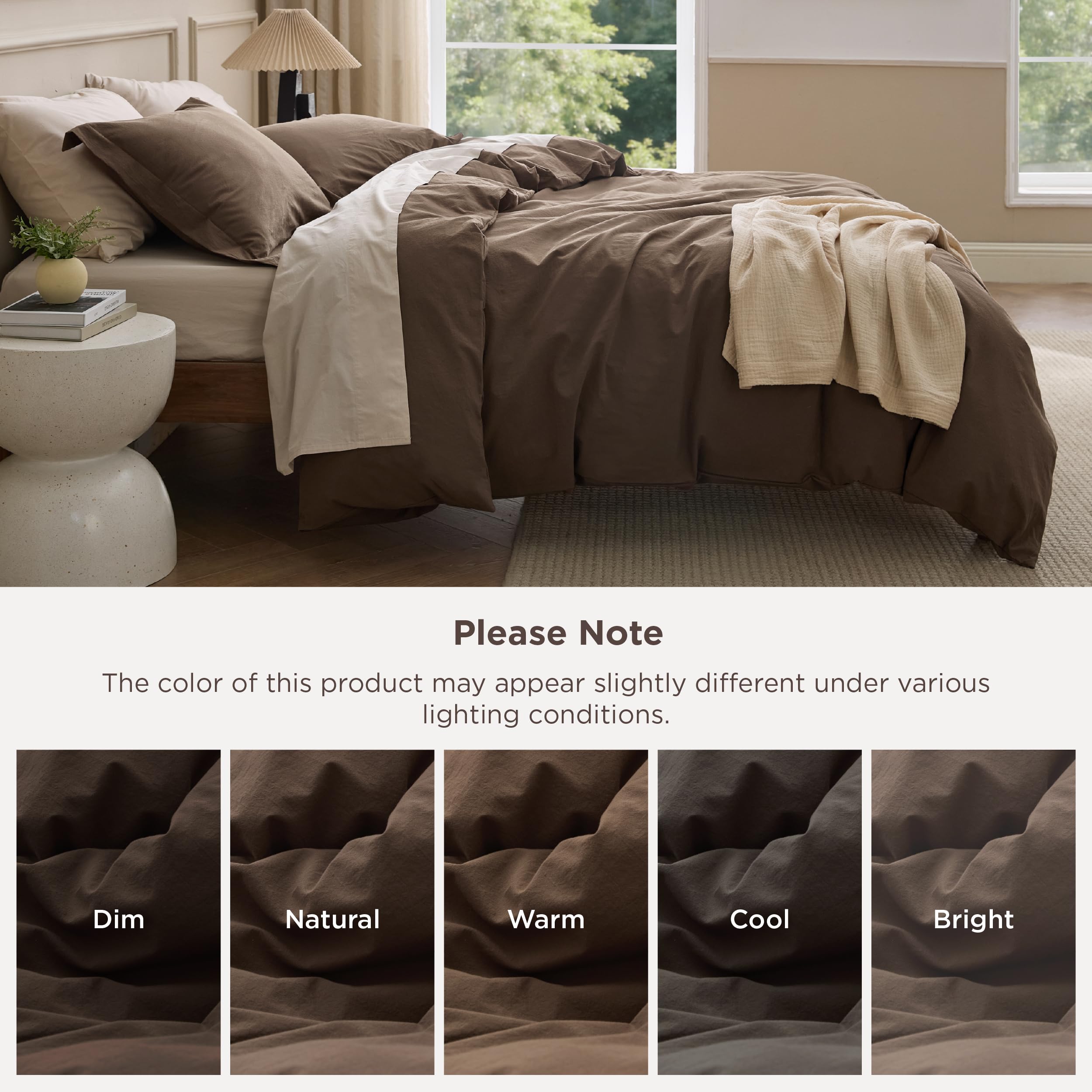 Bedsure brown pillow shams paired with the duvet for cohesive styling.