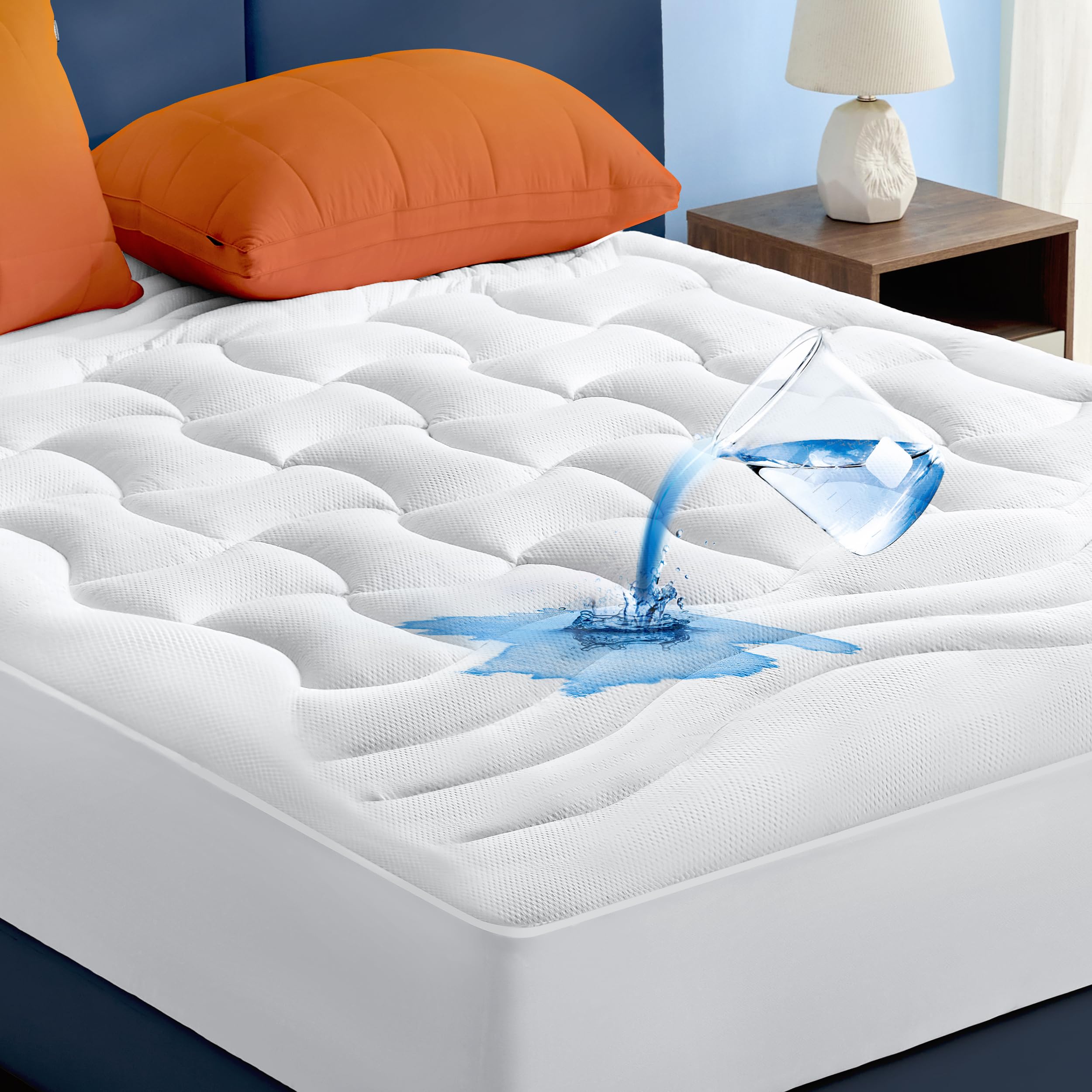 Bedsure queen waterproof mattress protector, top view showing quilted surface for protection and comfort.