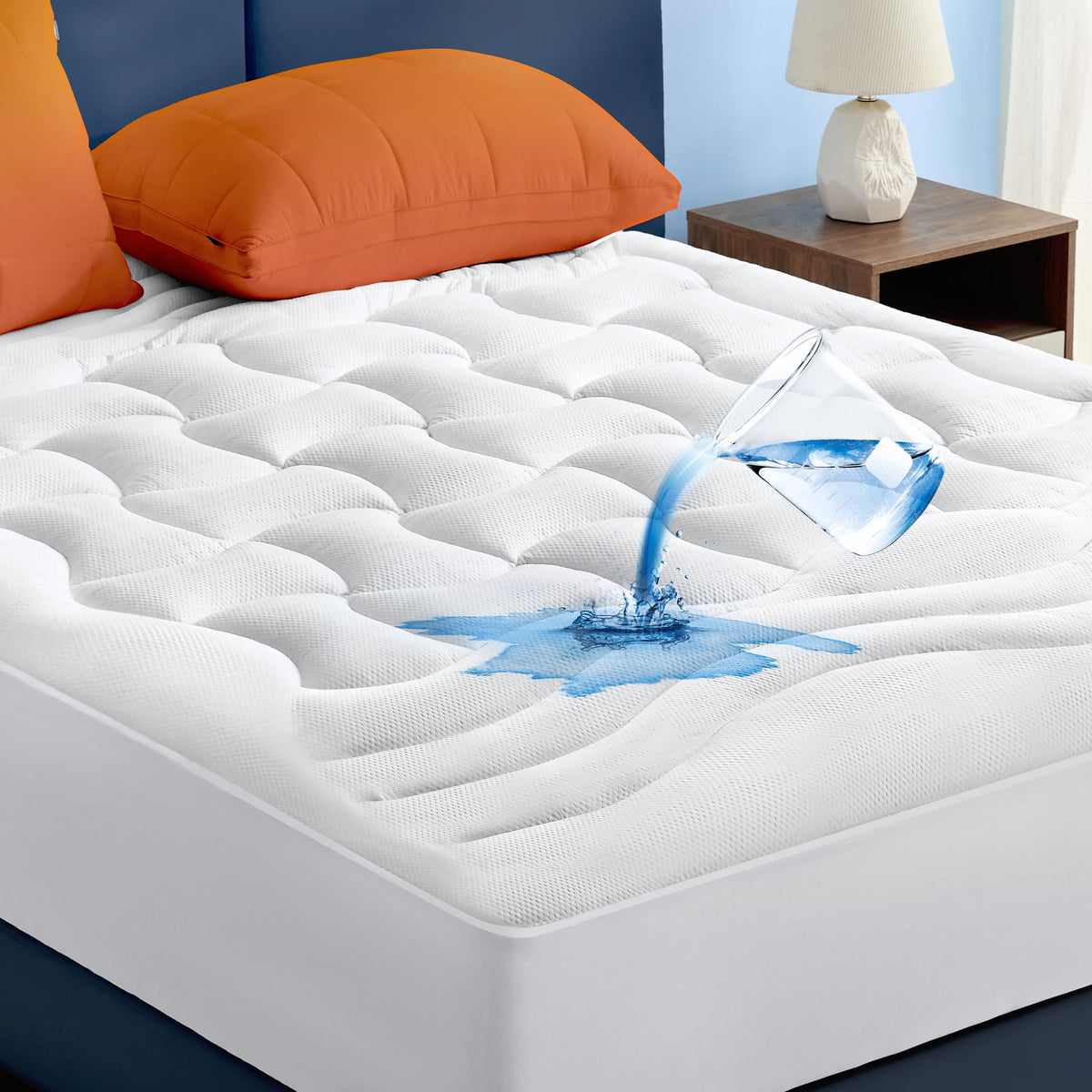 Bedsure queen waterproof mattress protector, top view showing quilted surface for protection and comfort.