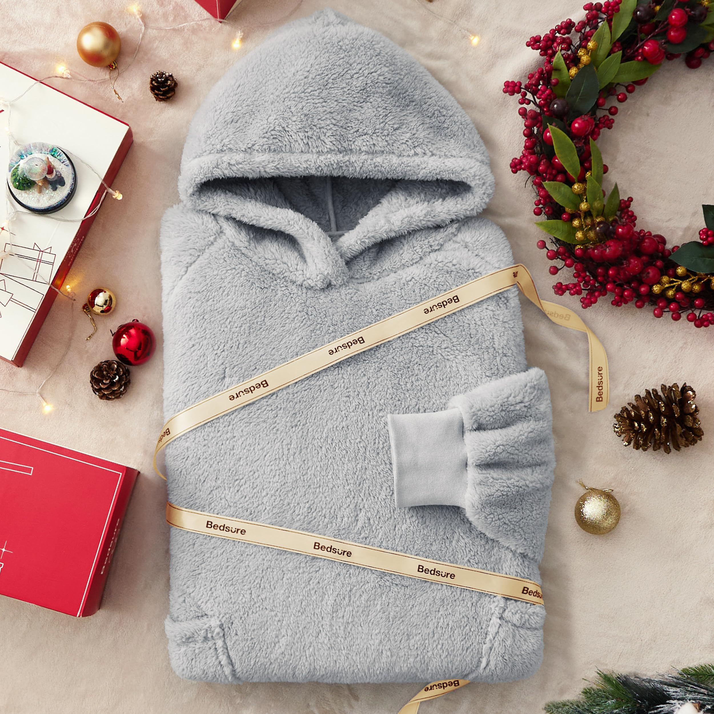 Bedsure hoodie pockets shown, ideal for warming hands or storing small items