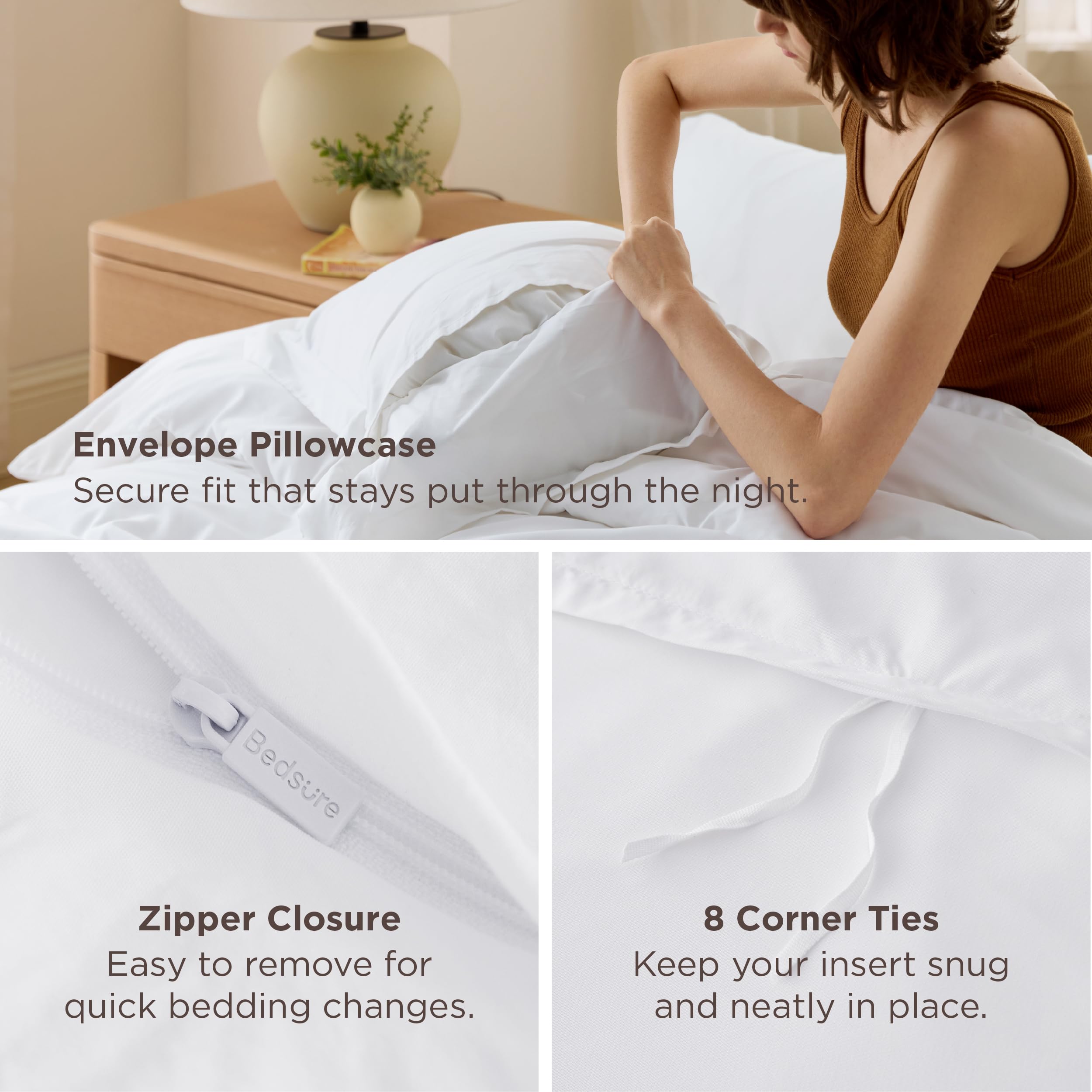 Bedsure white duvet cover on a bed showcases hotel-inspired style.