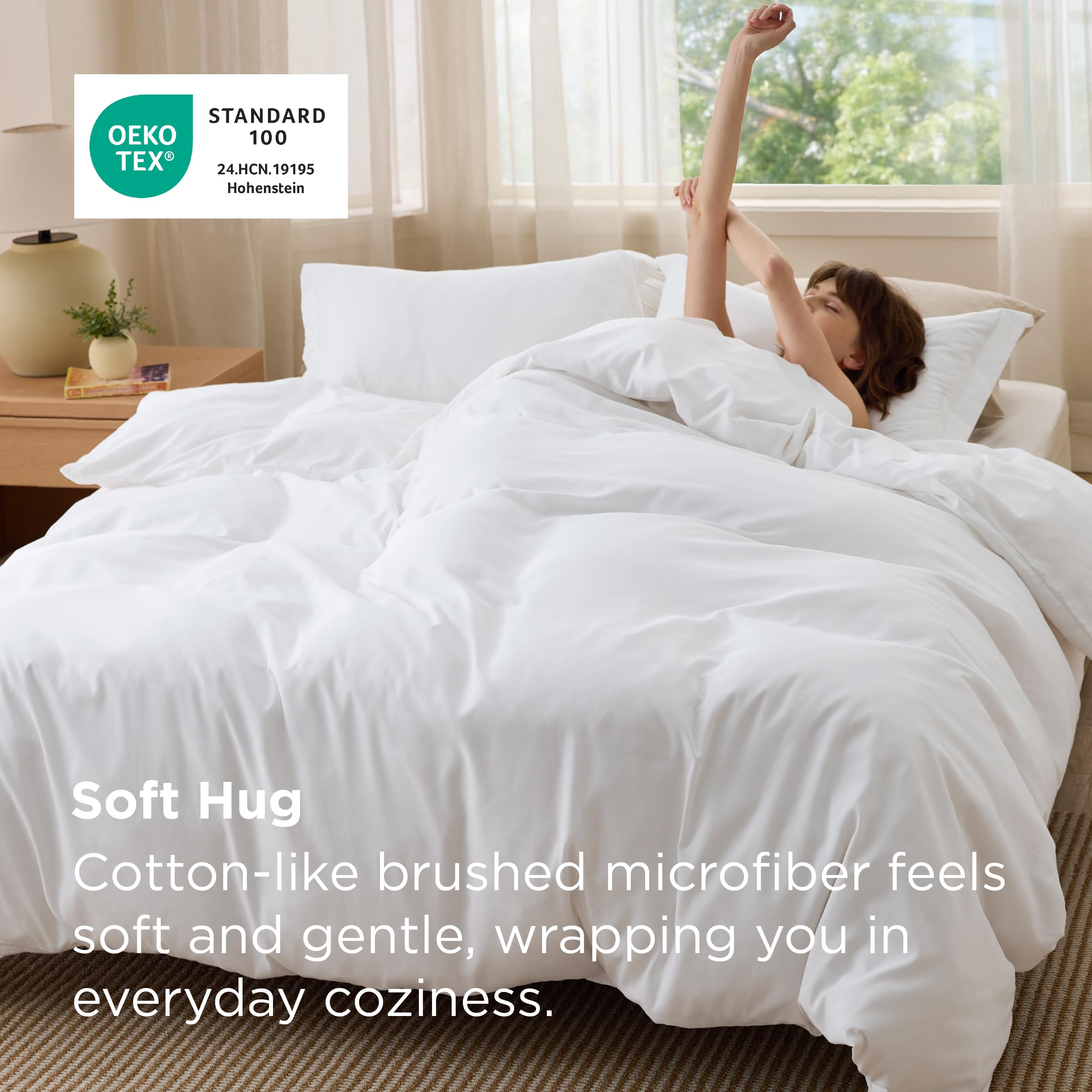 Bedsure white duvet cover queen size, close-up of fabric texture and durability.
