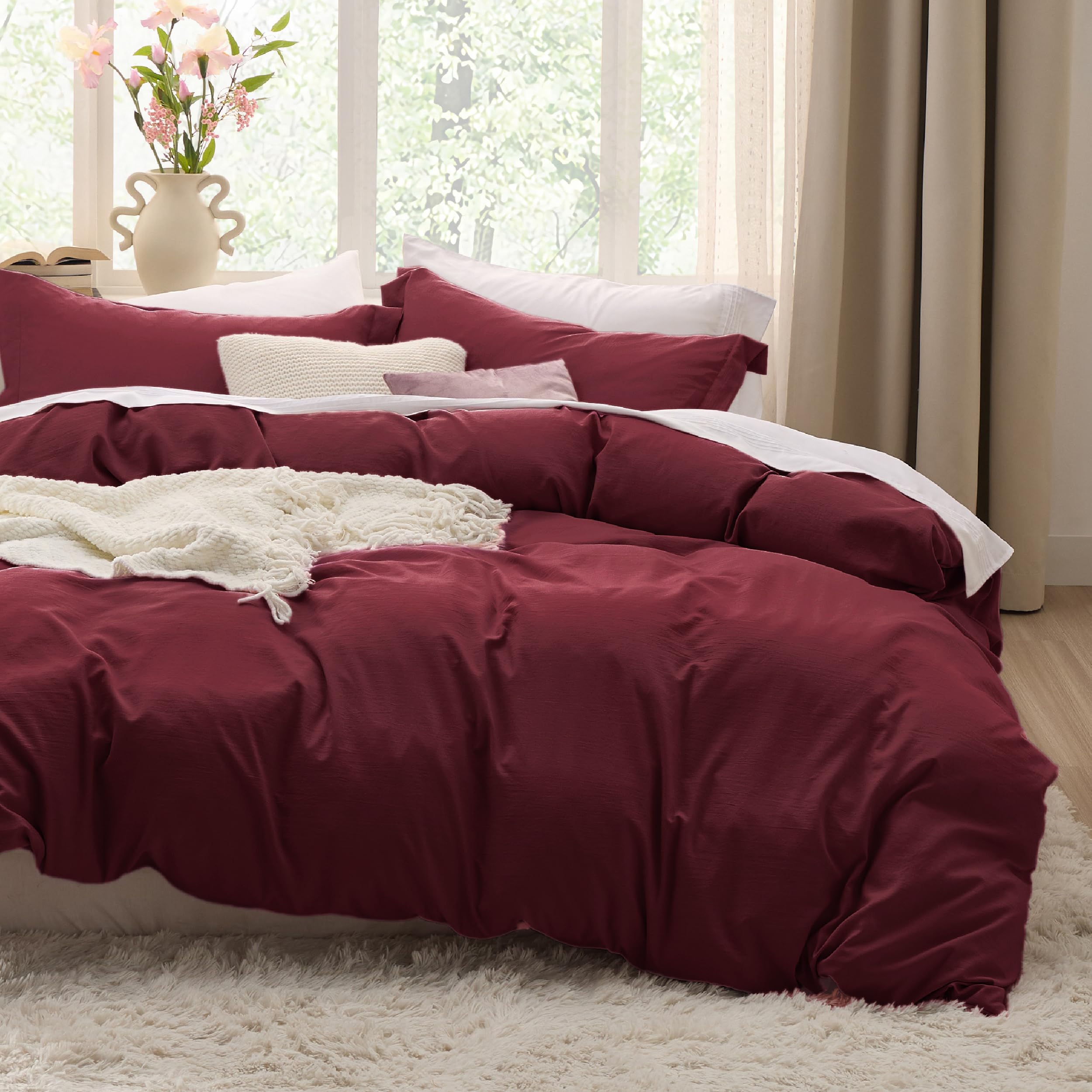 Bedsure Winery duvet cover queen 90x90 with zipper closure for quick bed changes