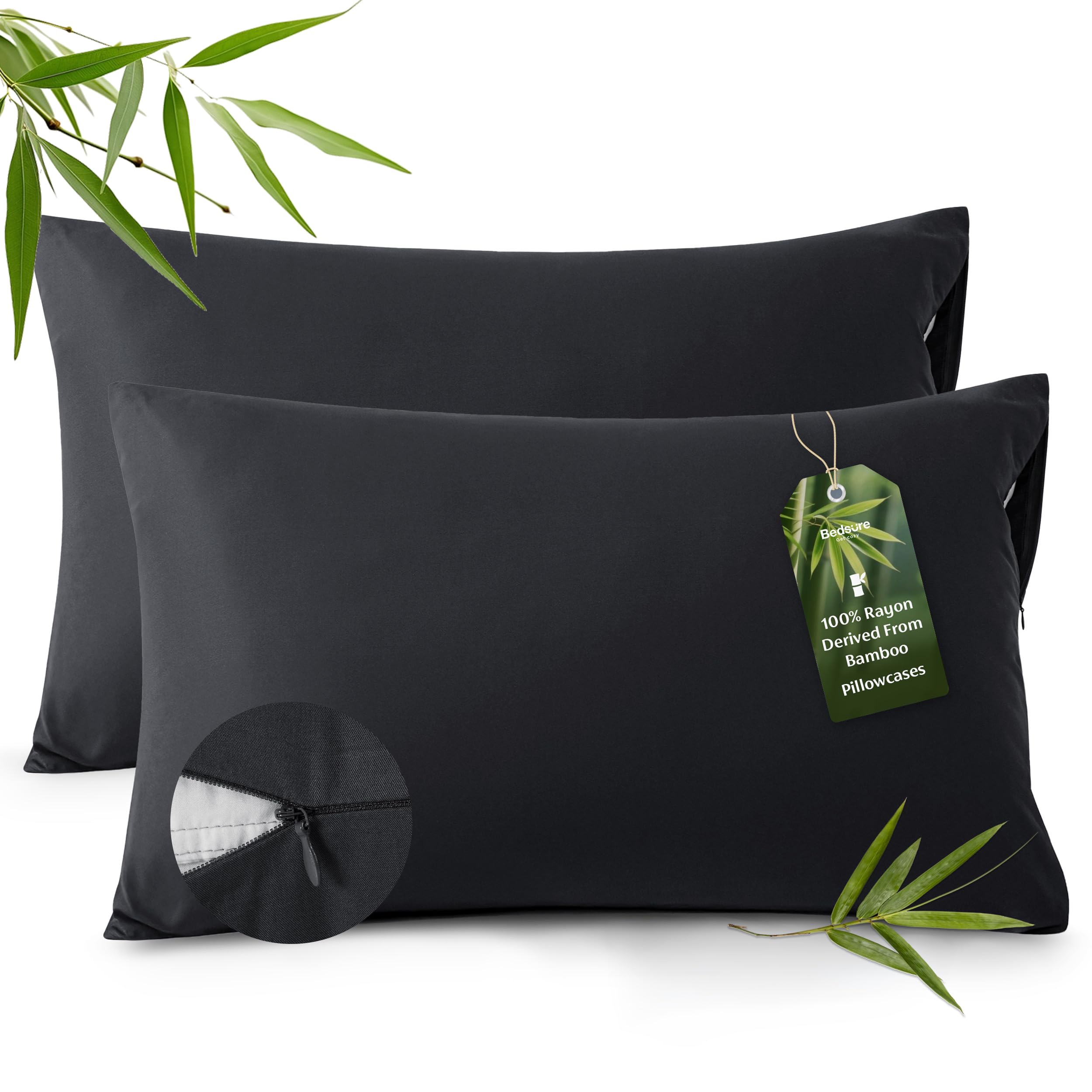 Bedsure zipper pillow case queen two-pack with secure closure for a tidy bed.