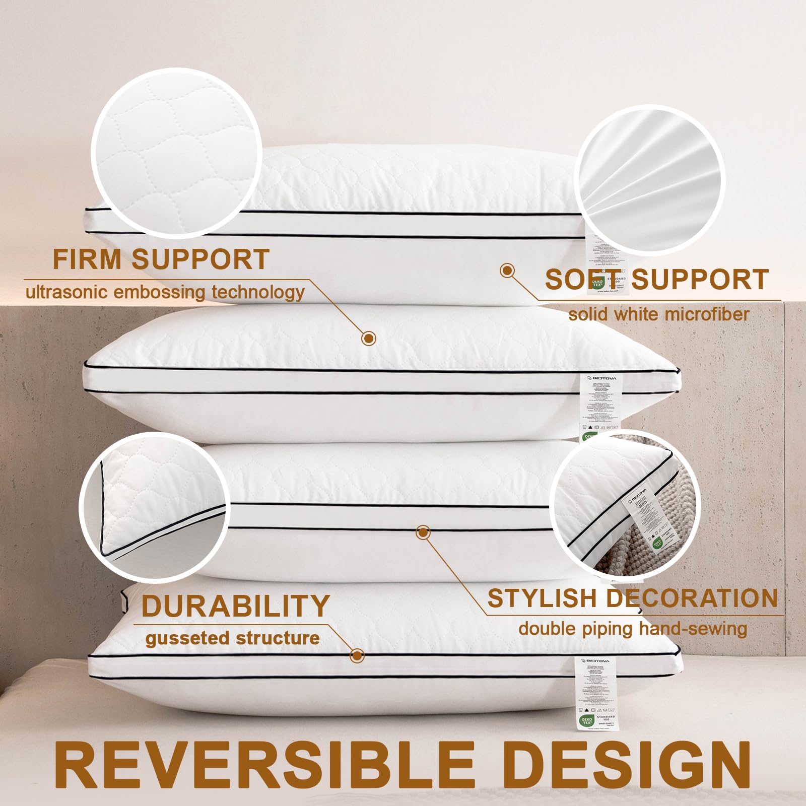 Soft side of BEDTOVA pillow for cloud-like comfort during restful nights.