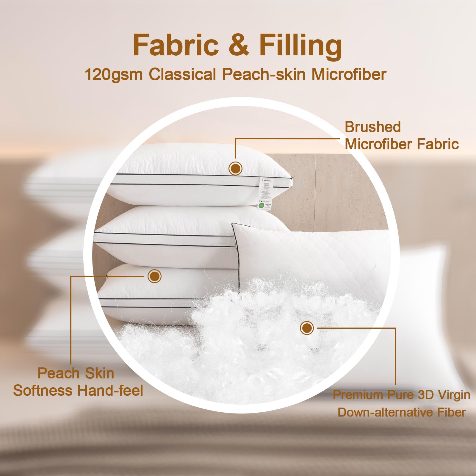 Durable ultrasonic embossing and gusset help BEDTOVA pillows keep their shape.