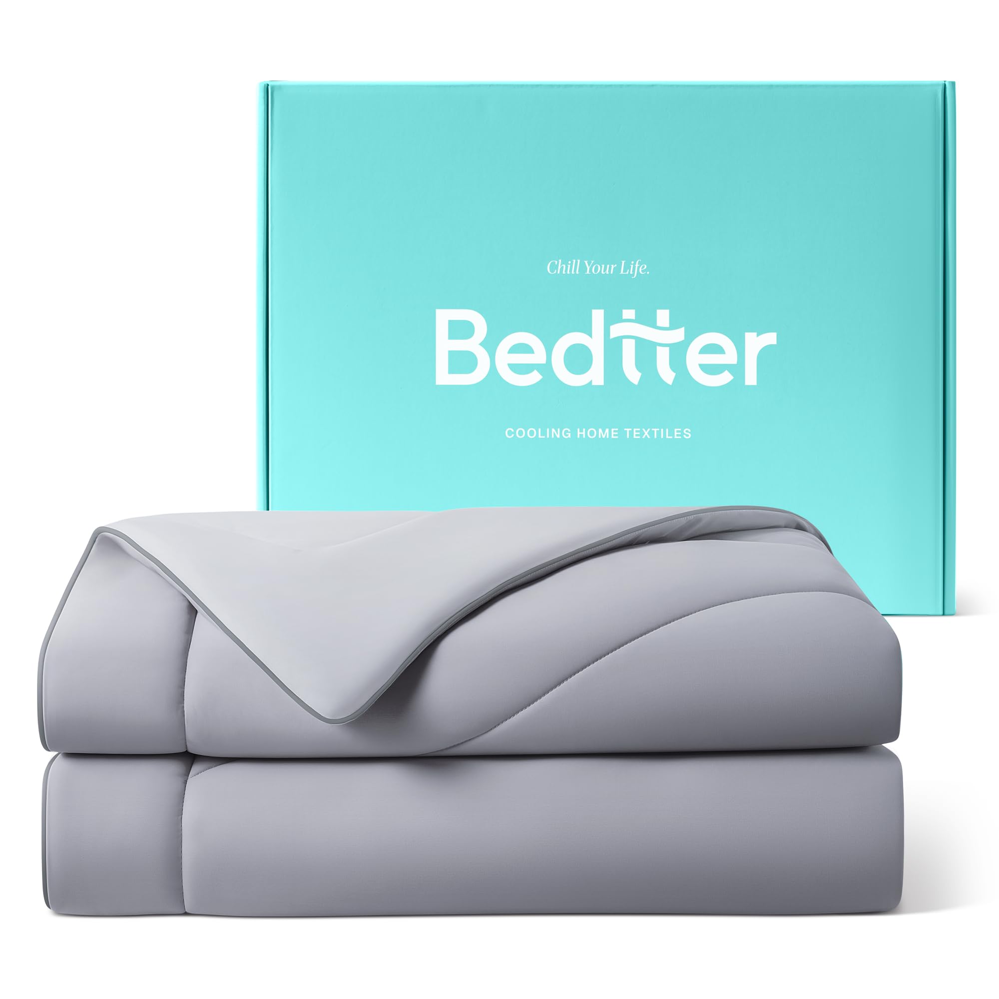 Bedtter cooling comforter queen flatlay highlighting dual sided cooling