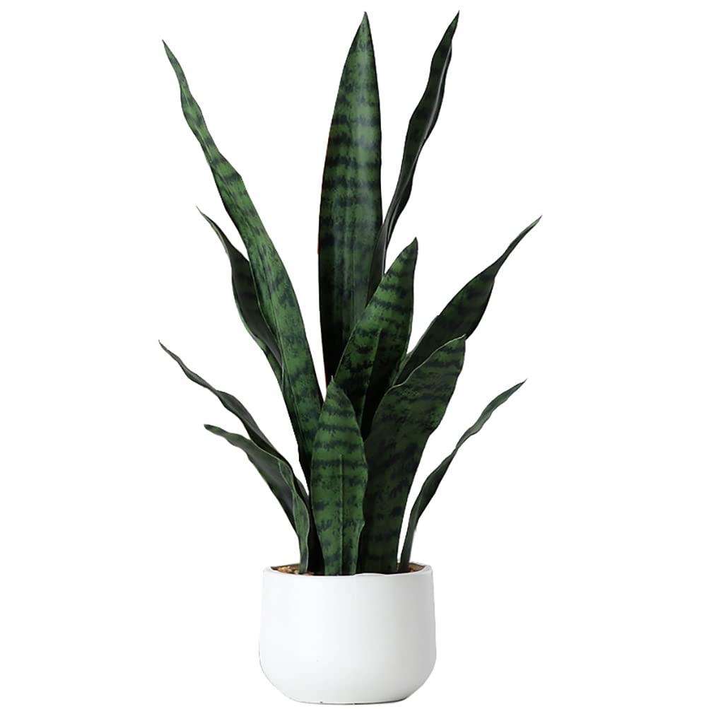 Beebel artificial snake plant in black pot with 12 leaves, ideal for low-maintenance home decor