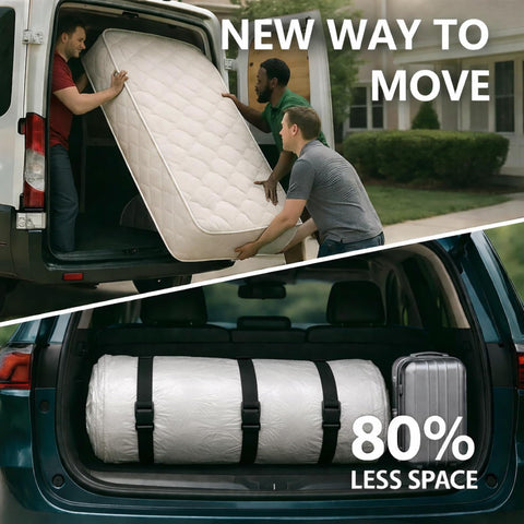 Durable PA+PE material protects a mattress during transport.